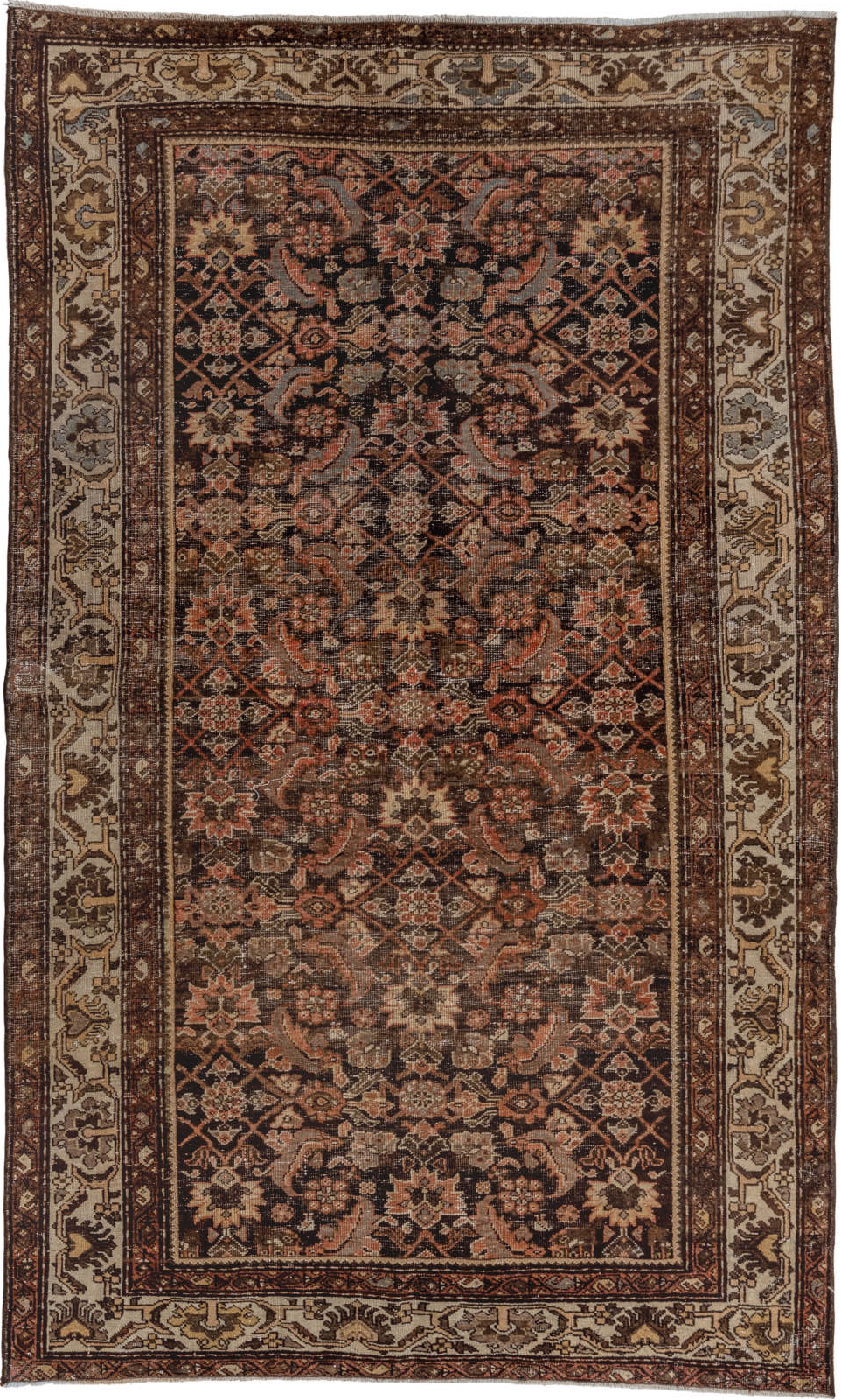 4' x 6' one-of-a-kind handmade vintage Far.Sarouk small size rug. Color palette: brown, gray