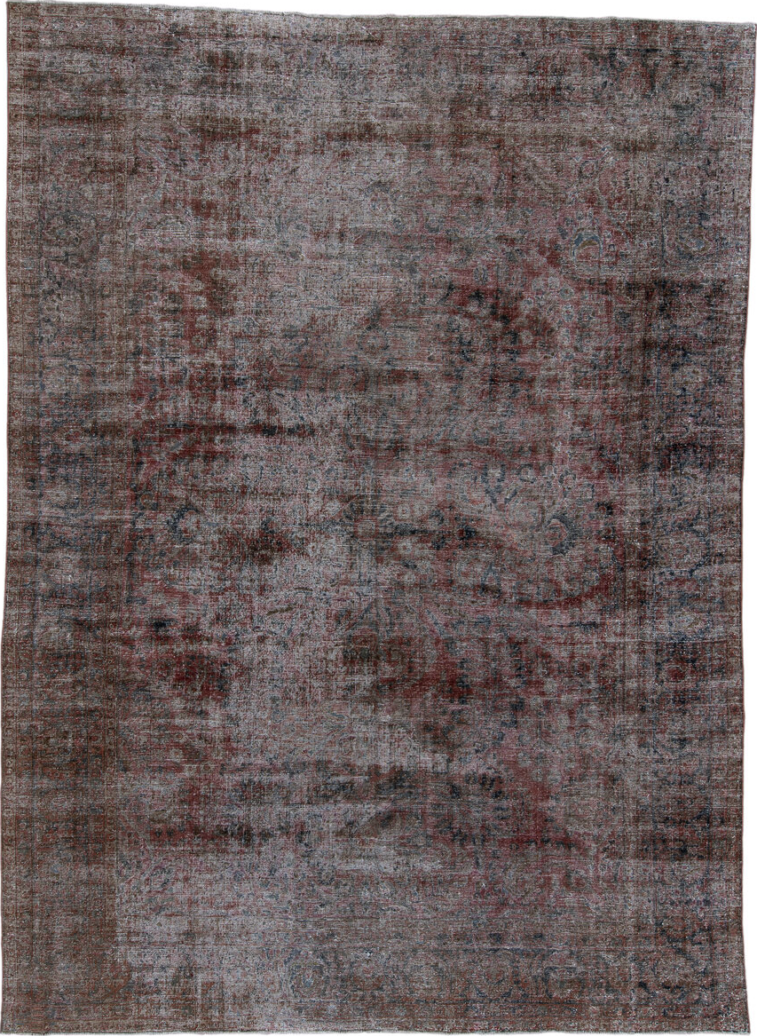 12' x 9' one-of-a-kind handmade vintage Mahal rug. Color palette: brown, dark gray, gainsboro, gray, light gray, off-white