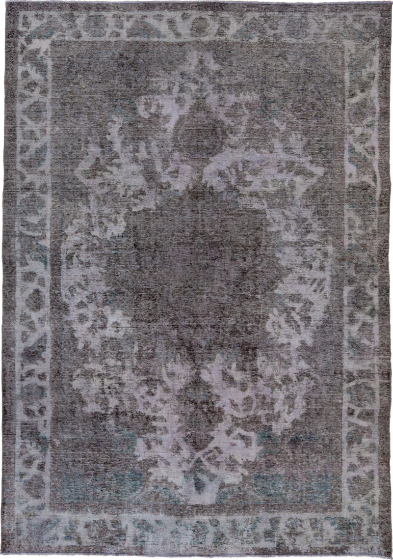 6' x 9' one-of-a-kind handmade vintage Overdyed medium size rug. Color palette: gray, black, light gray, charcoal, dim gray