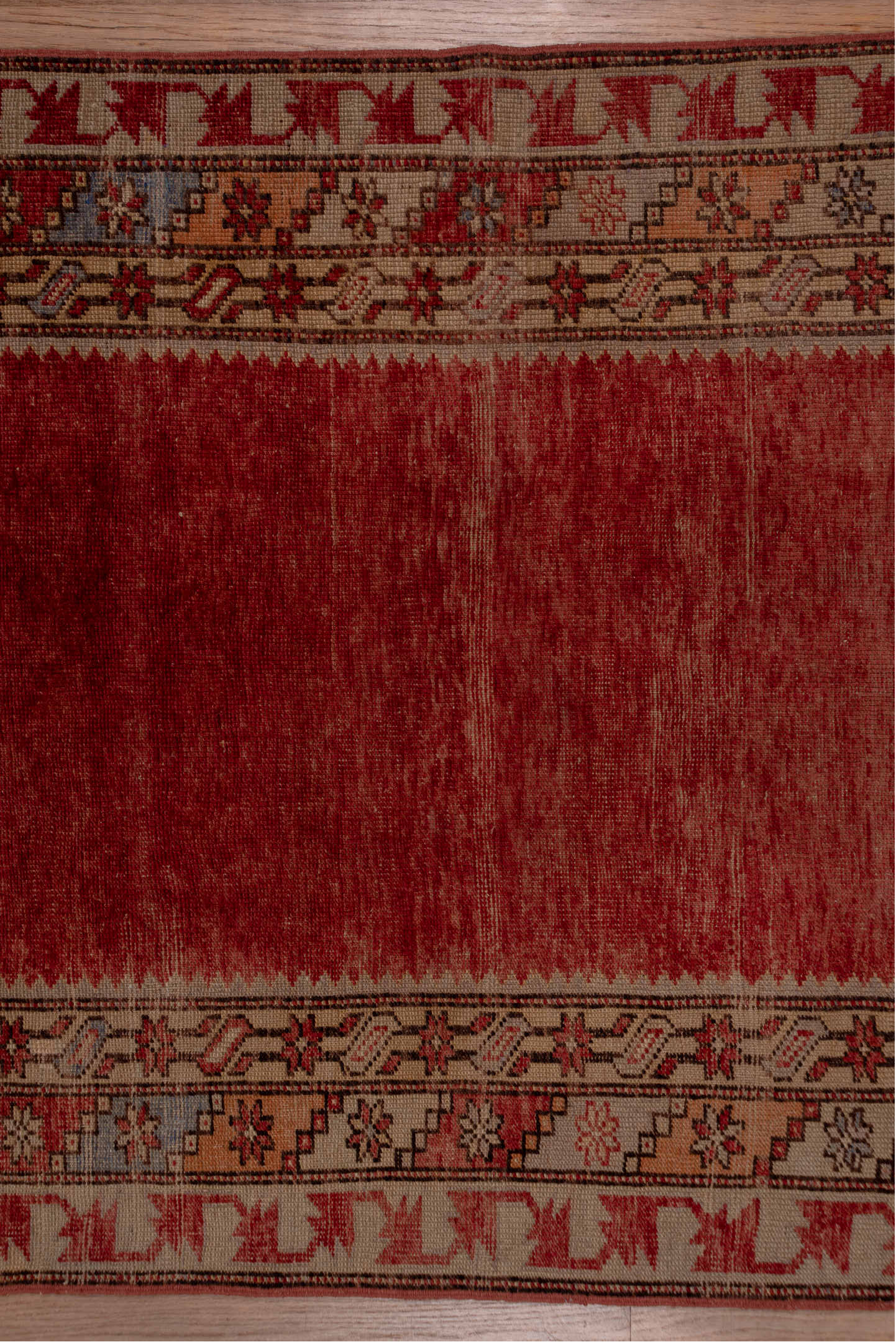 3' x 12' one-of-a-kind handmade vintage Oushak runner rug. Color palette: brown, gray, pink, red, off-white, white, snow