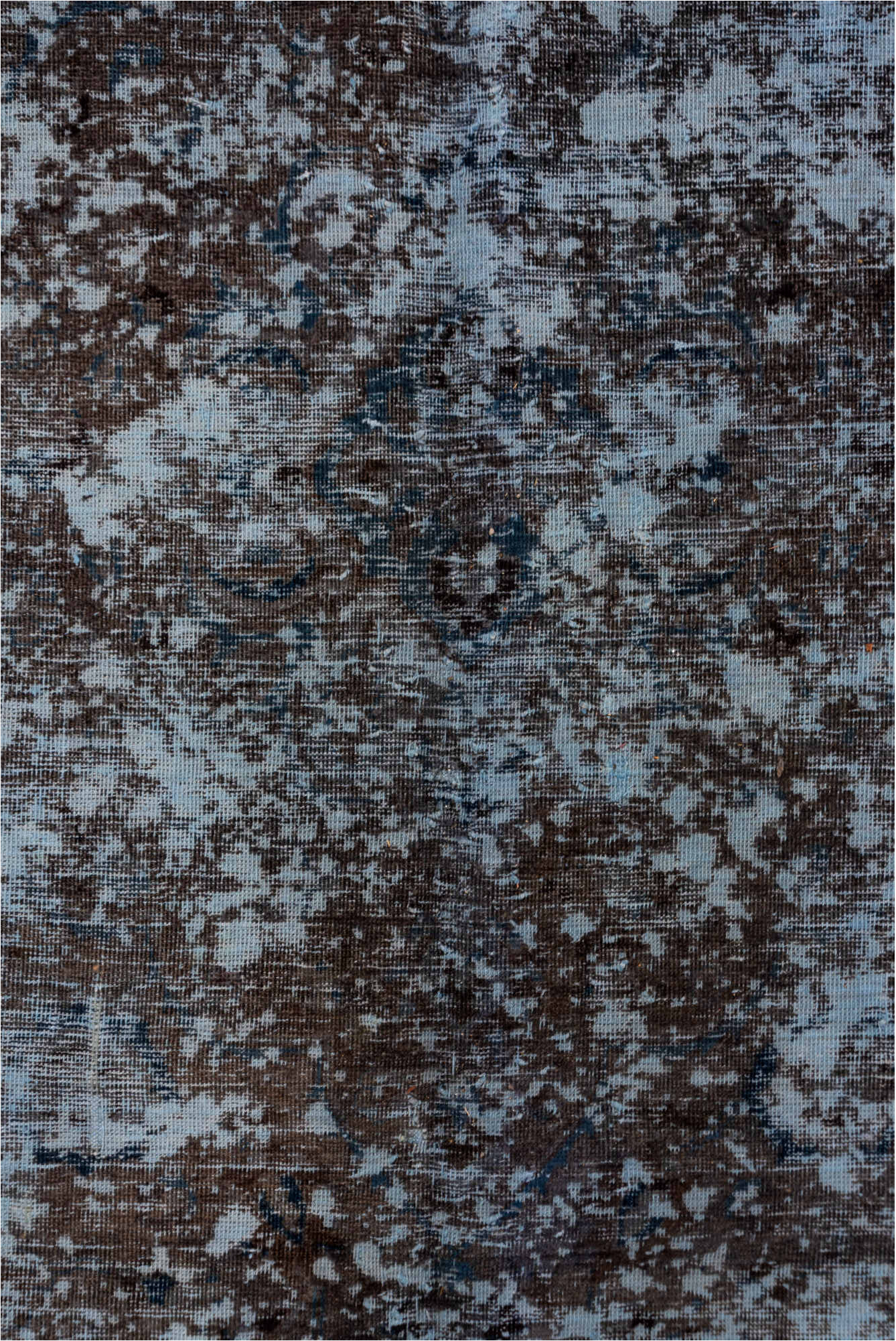 9' x 12' one-of-a-kind handmade vintage Overdyed large size rug. Color palette: black, blue, gray, light slate gray