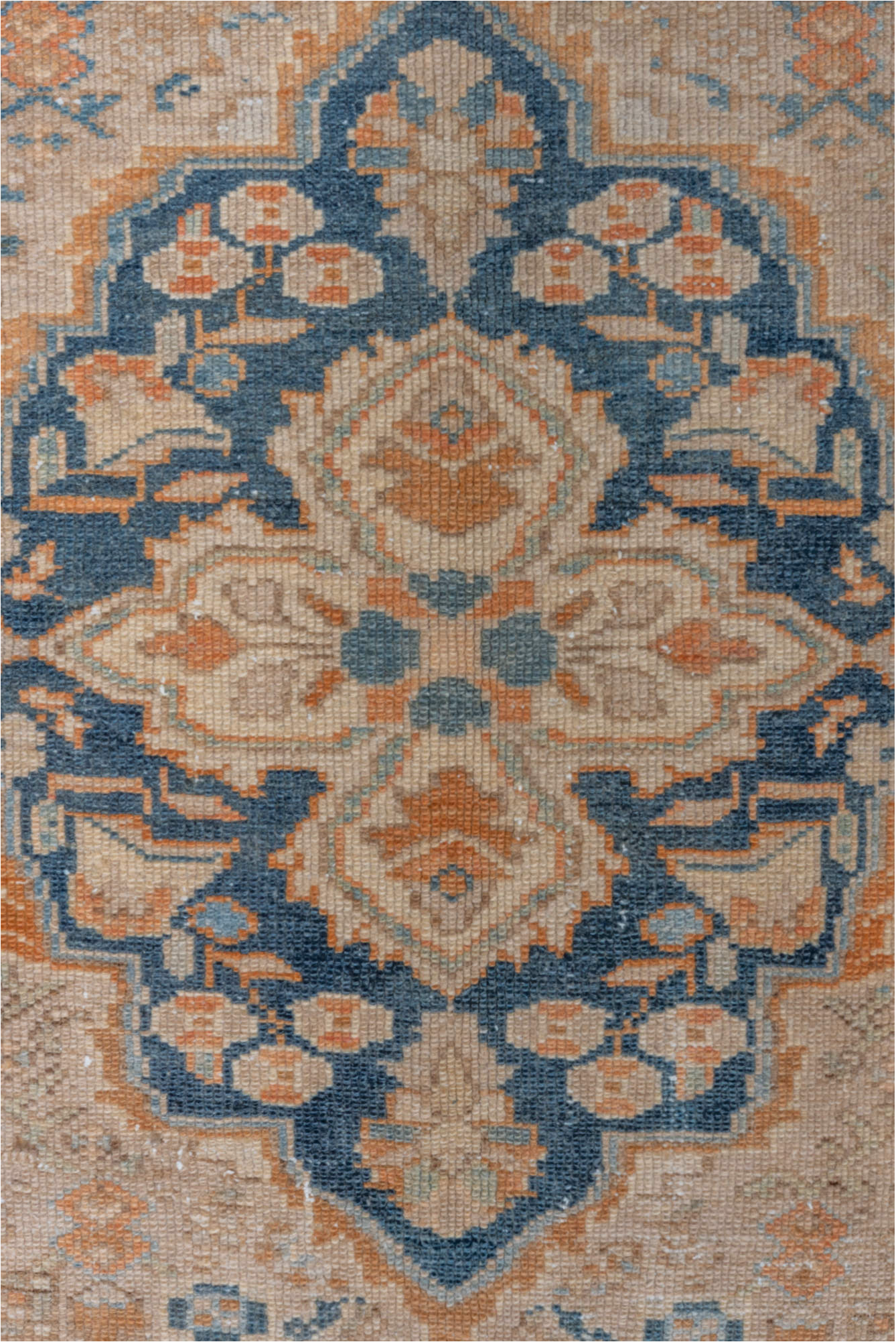 9' x 12' one-of-a-kind handmade vintage Malayer large size rug. Color palette: blue, brown, dark gray, fiord, gray