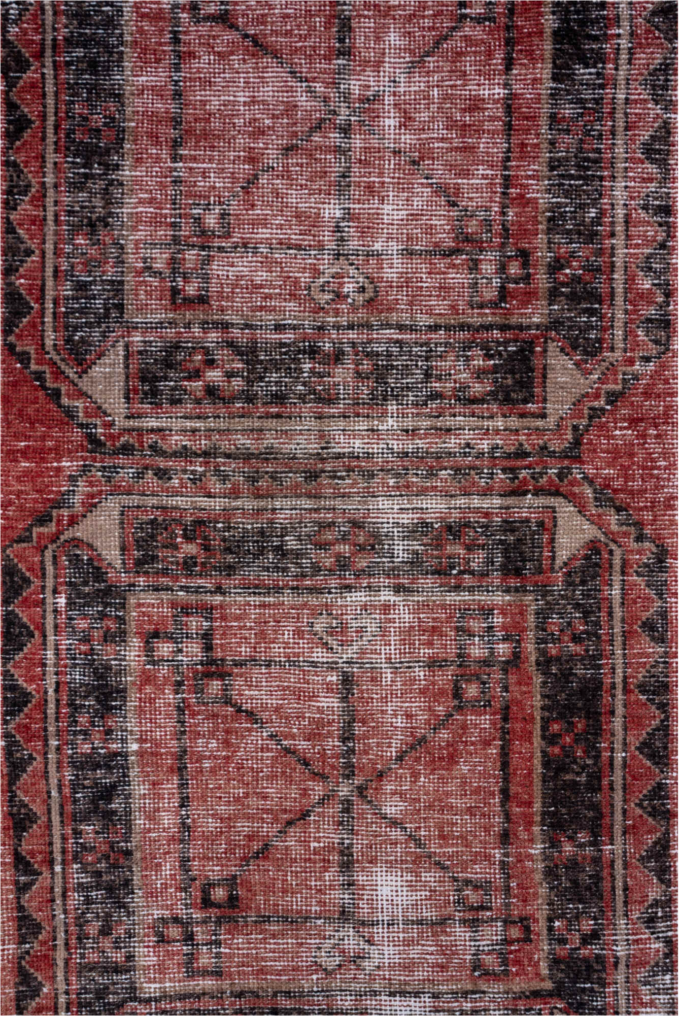 2' x 11' one-of-a-kind handmade vintage Oushak runner rug. Color palette: brown, gray, light gray, pink, red