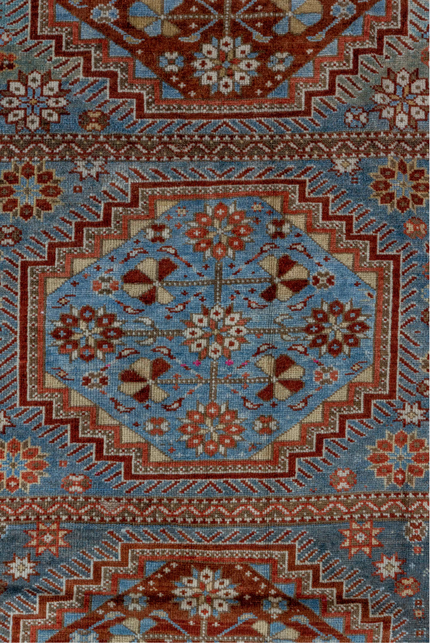 3' x 5' one-of-a-kind handmade vintage Shirvan small size rug. Color palette: brown, gray, pink, red, blue, slate gray