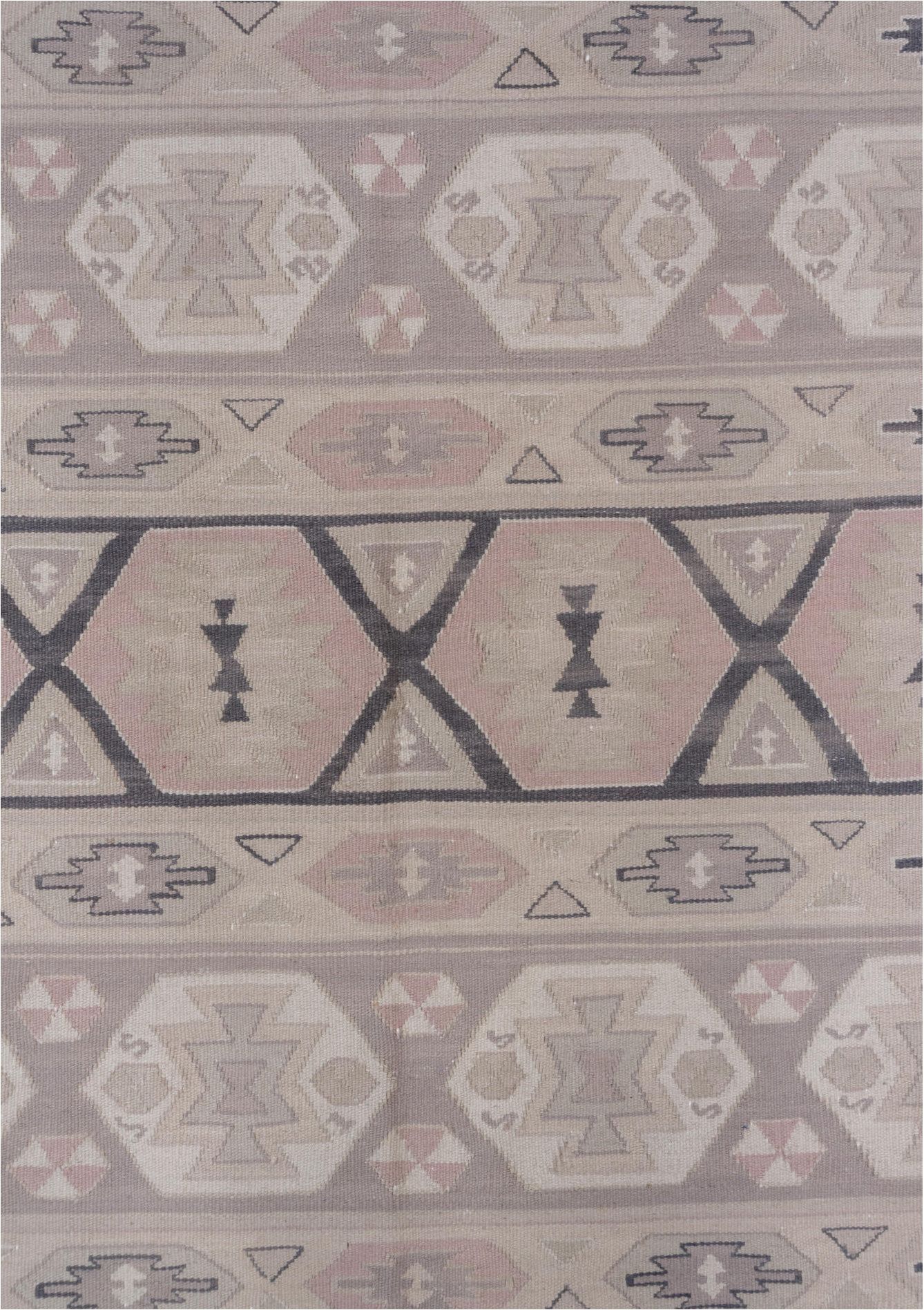 5' x 8' one-of-a-kind handmade vintage Kilim medium size rug. Color palette: blue, dim gray, gray, light gray, off-white