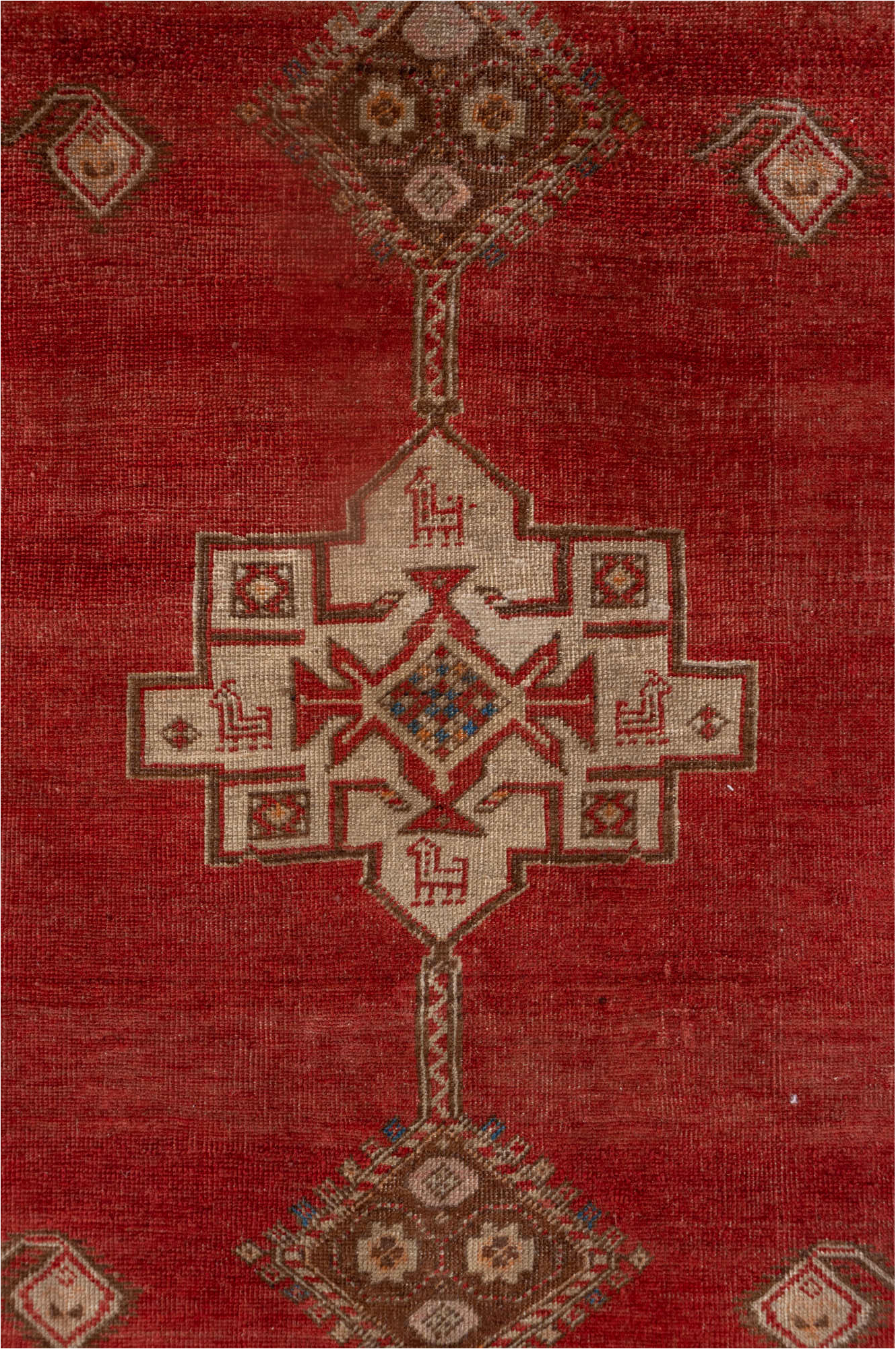 4' x 6' one-of-a-kind handmade vintage Oushak small size rug. Color palette: blue, brown, gray, pink, red, sienna