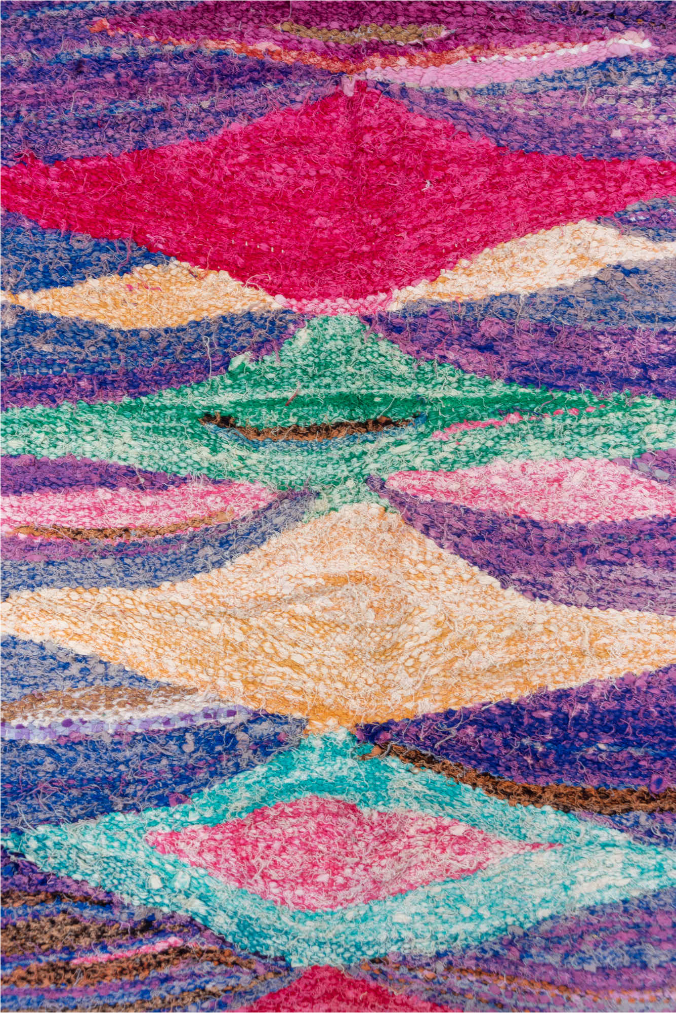 4' x 8' one-of-a-kind handmade vintage Flatweave rug. Color palette: blue, brown, gray, green, light blue, light gray, pink