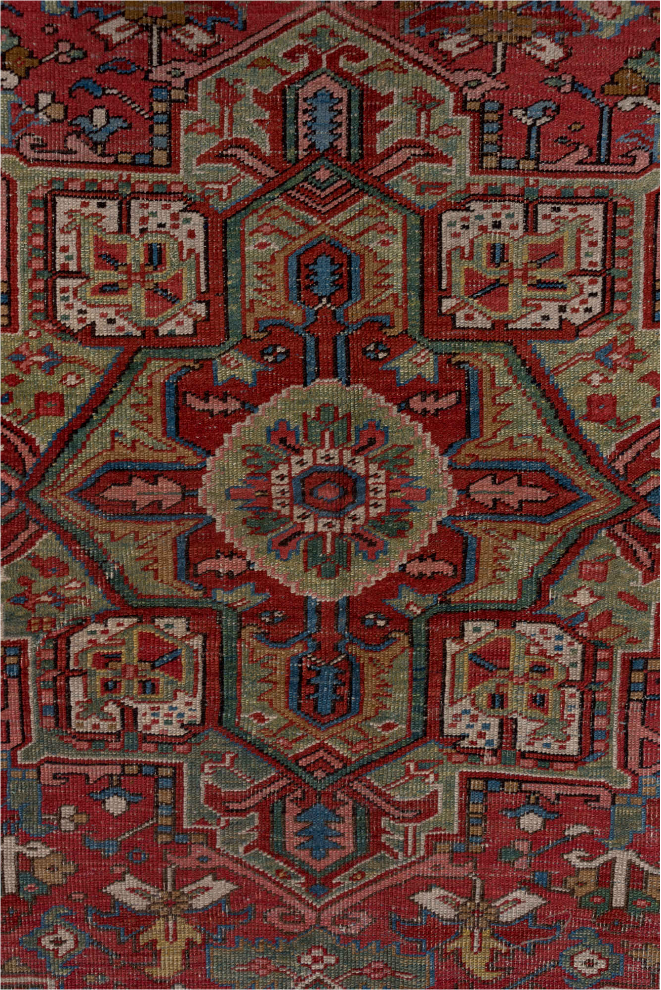 6' x 8' one-of-a-kind handmade vintage Heriz medium size rug. Color palette: blue, brown, gray, pink