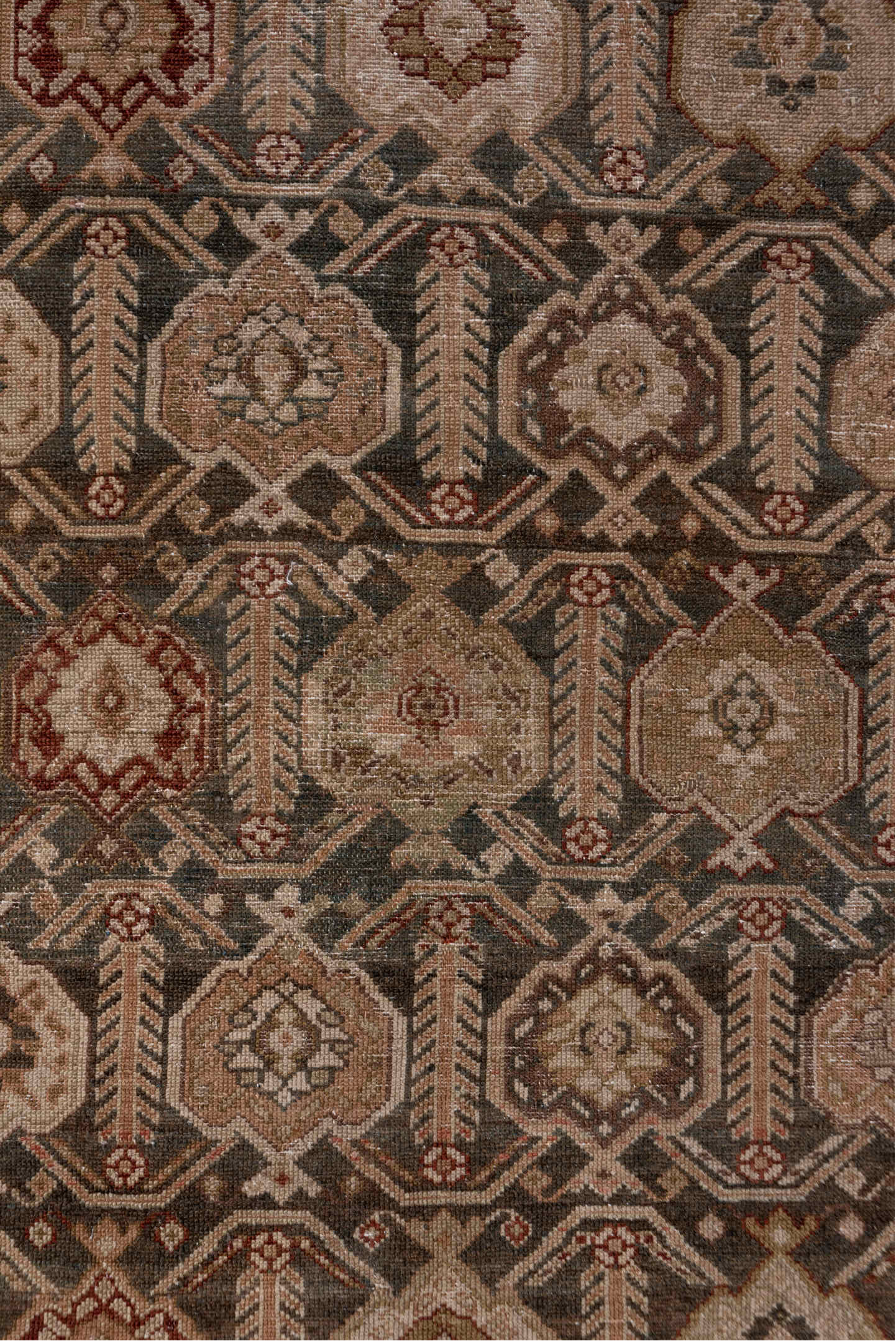 3' x 6' one-of-a-kind handmade vintage Malayer small size rug. Color palette: gray, brown, light gray, pink, black