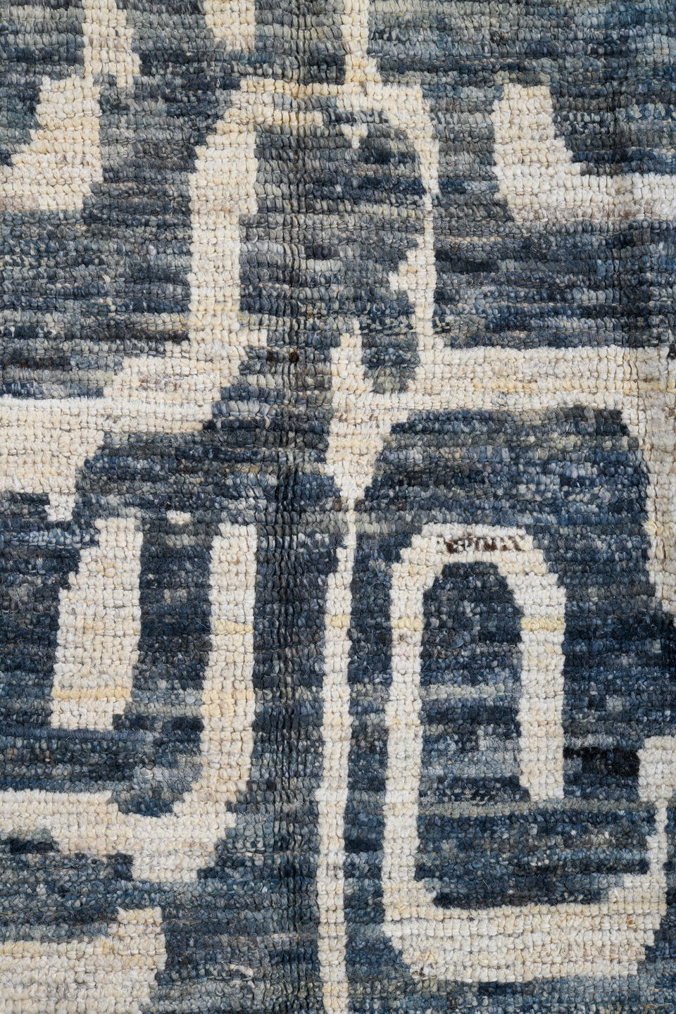 6' x 9' one-of-a-kind handmade vintage Tulu medium size rug. Color palette: arapawa, black, blue, brown, charcoal, dark gray