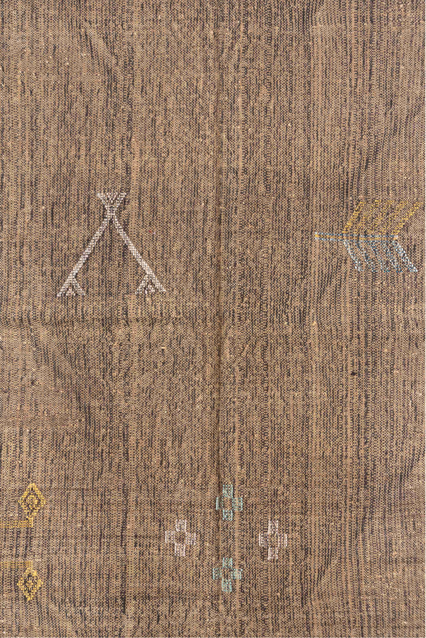 5' x 8' one-of-a-kind handmade vintage Cactus Kilim medium size rug. Color palette: gray, brown, pink, orange, off-white