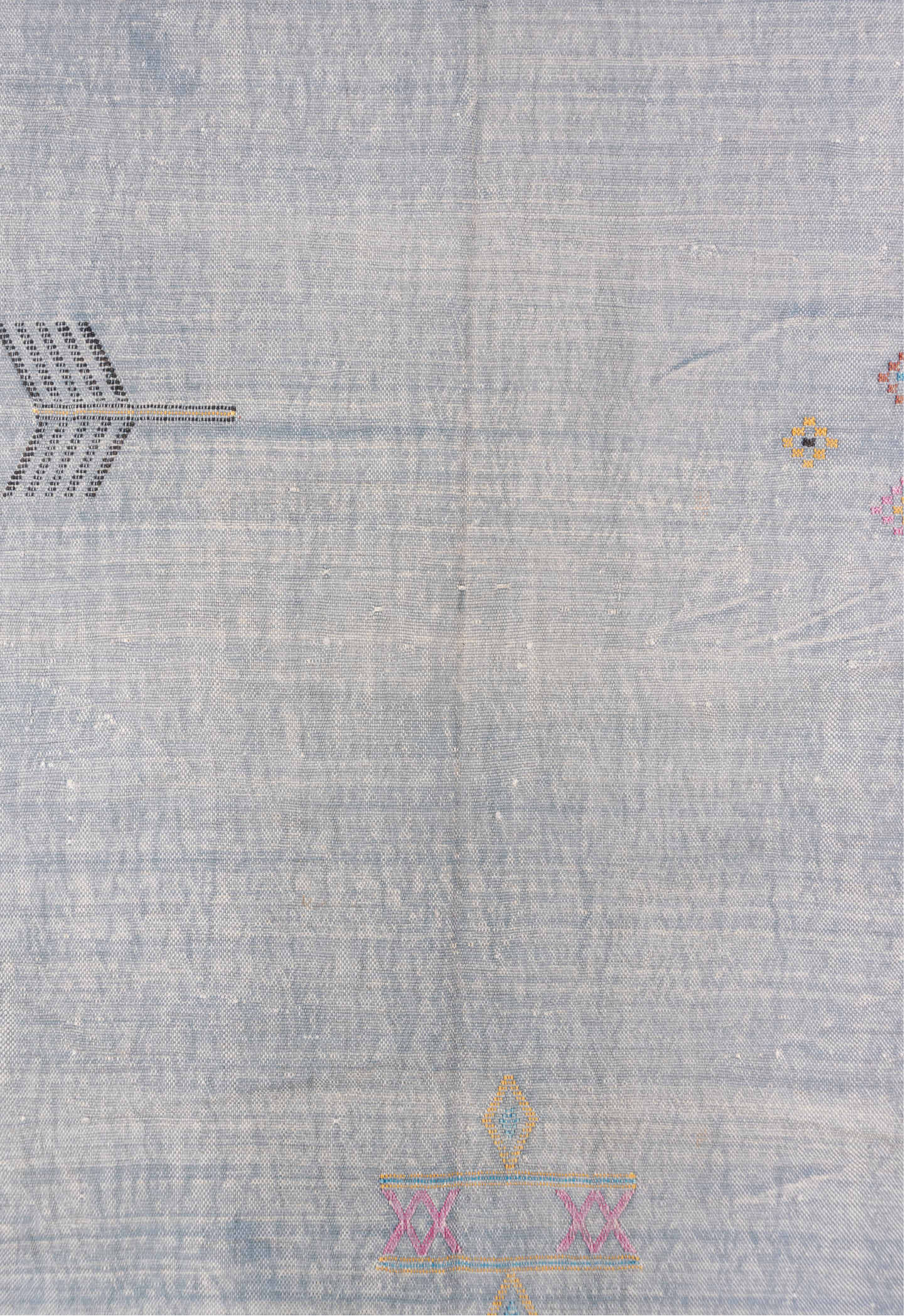 6' x 9' one-of-a-kind handmade vintage Cactus Kilim medium size rug. Color palette: off-white, gray, blue, pink, light gray