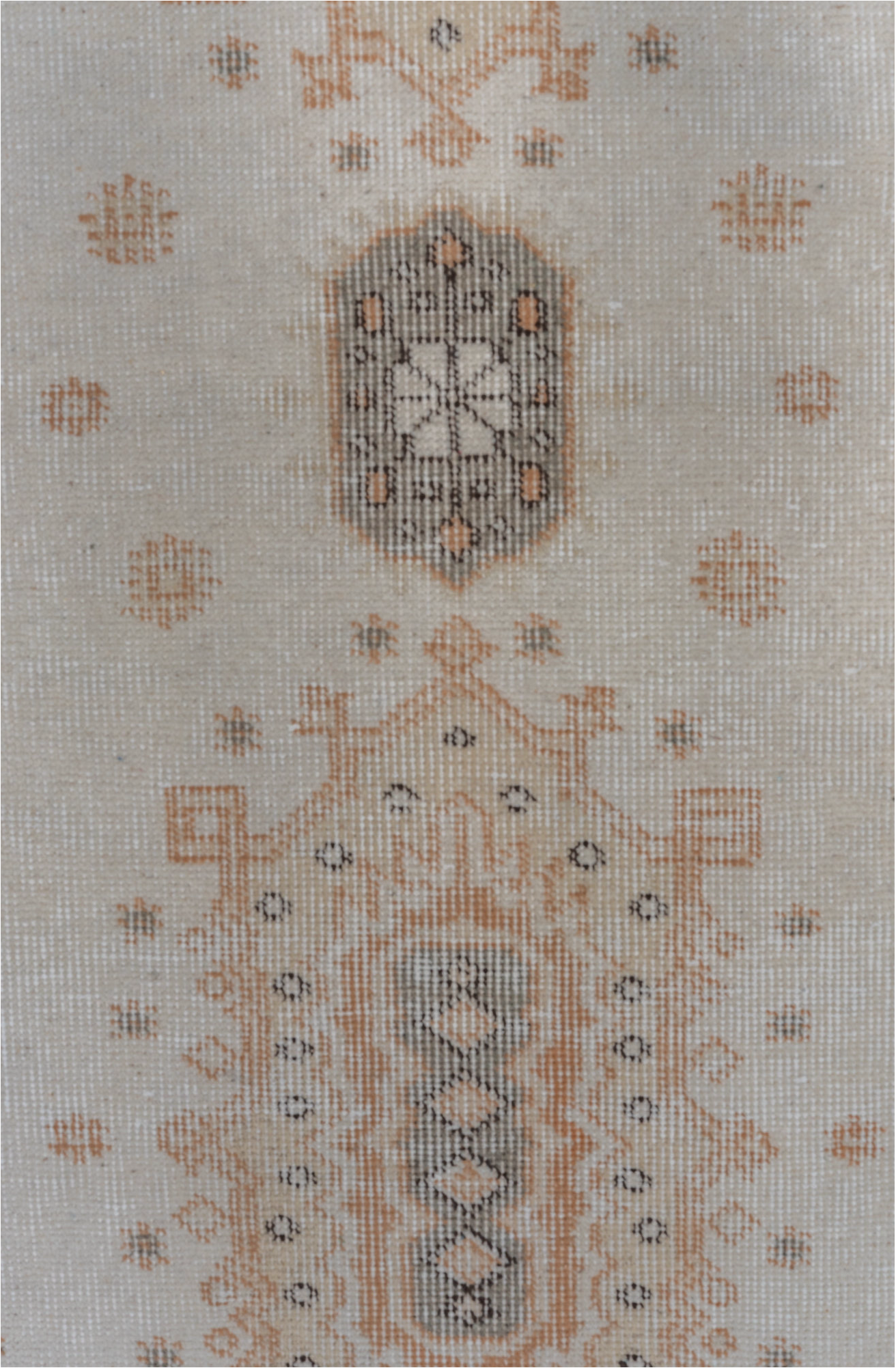 2' x 10' one-of-a-kind handmade vintage Oushak runner rug. Color palette: brown, gainsboro, gray, light gray, off-white