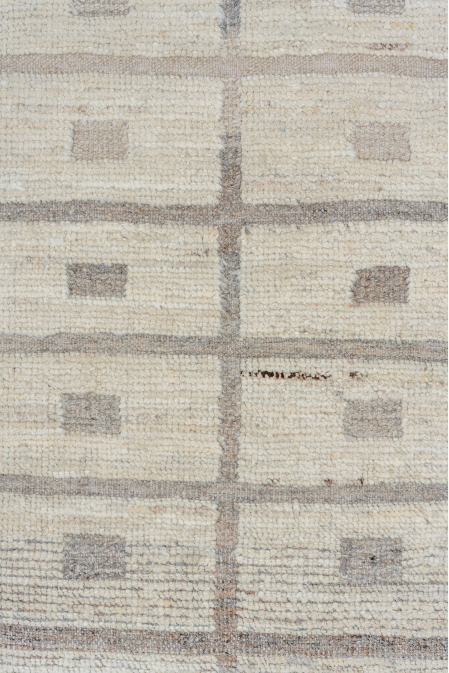 3' x 11' one-of-a-kind handmade vintage Tulu runner rug. Color palette: light gray, gray, off-white, pink, white, snow