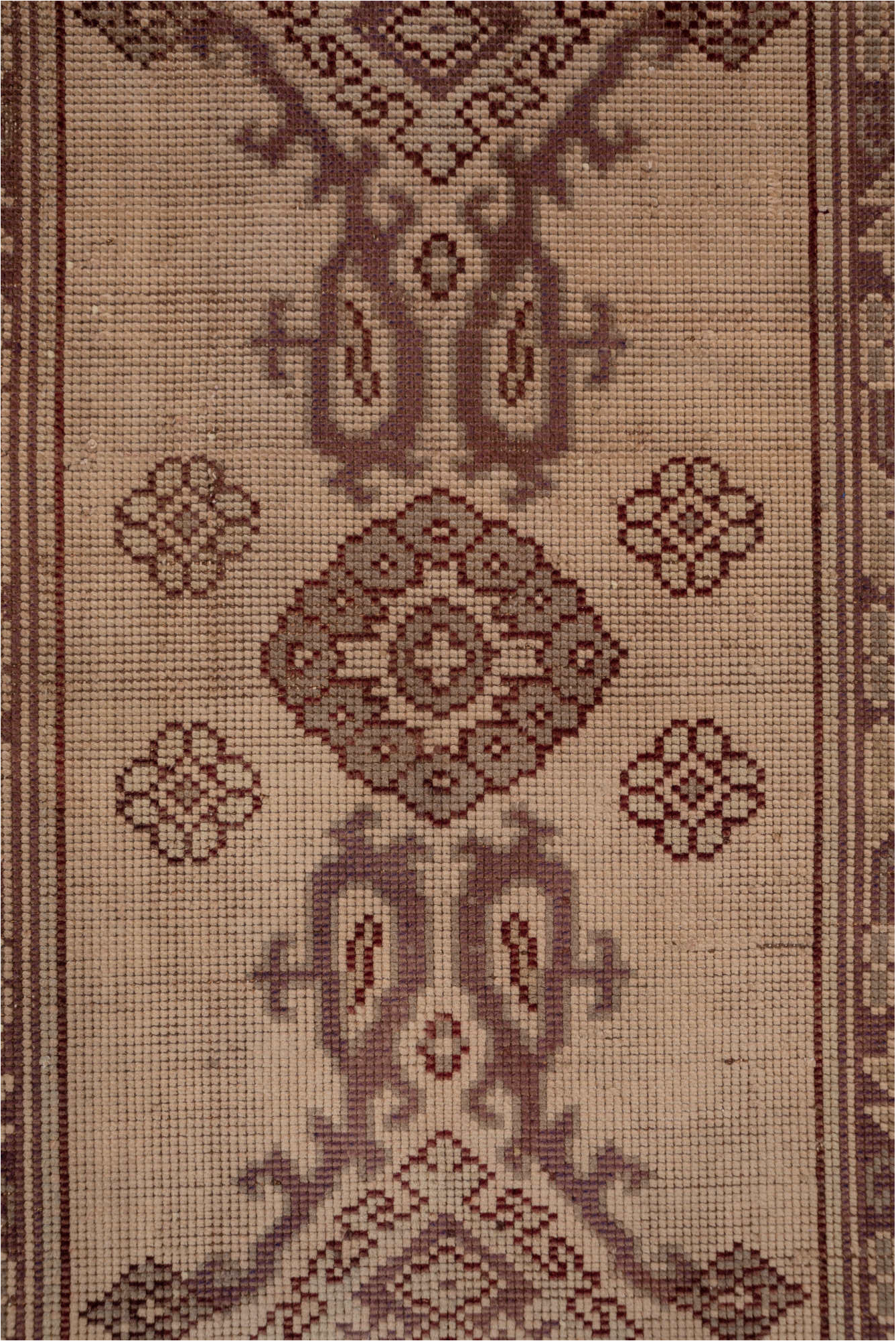 2' x 18' one-of-a-kind handmade vintage Oushak runner rug. Color palette: brown, gray, off-white, pink, snow, white