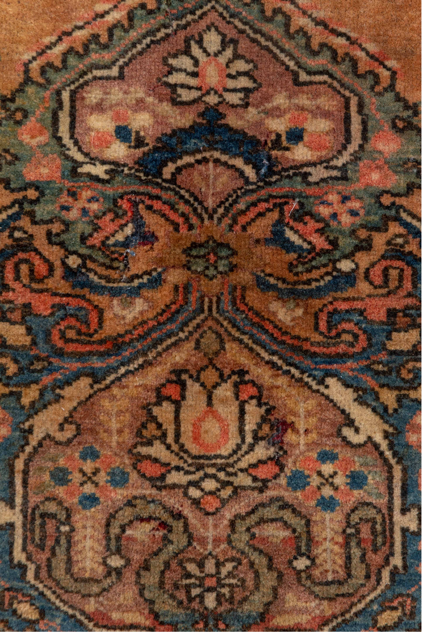 1' x 1' one-of-a-kind handmade vintage Sarouk small size rug. Color palette: brown, gray, light gray, off-white, pink