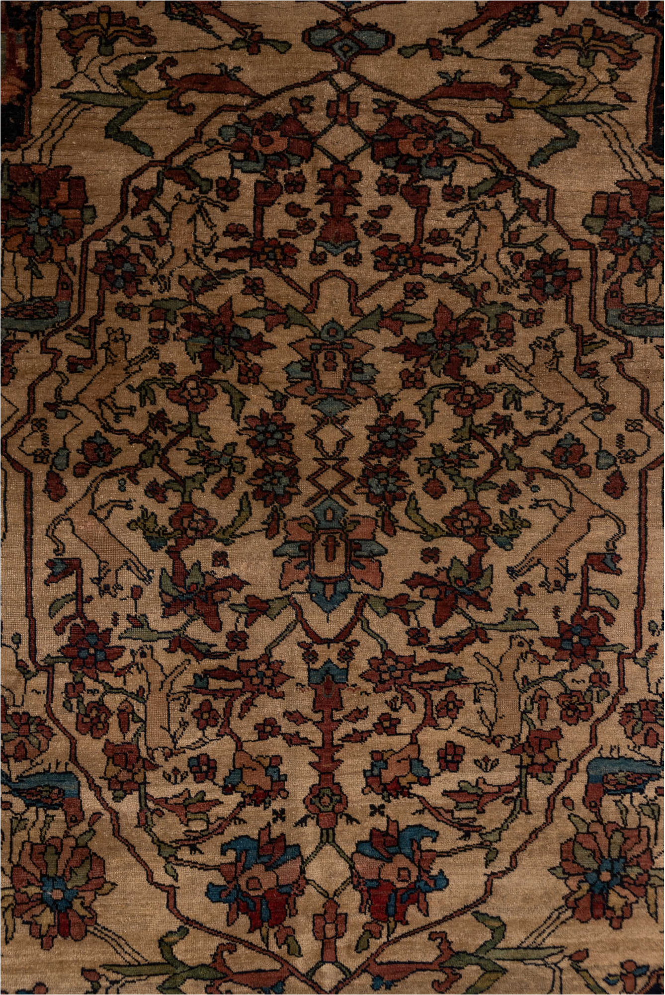 4' x 6' one-of-a-kind handmade vintage Far.Sarouk small size rug. Color palette: black, brown, gray, pink, redwood
