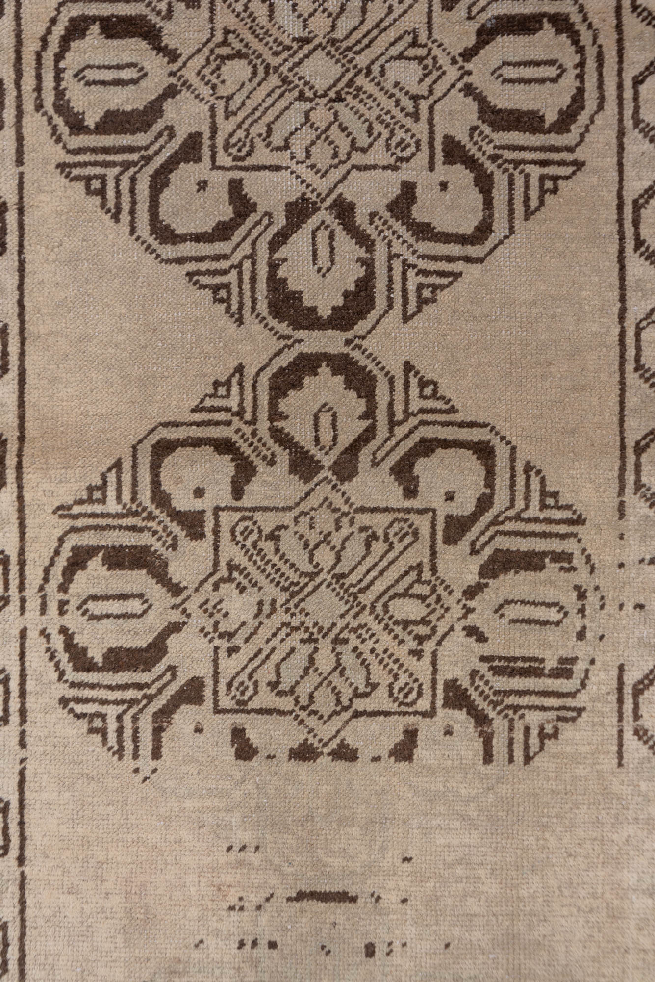 2' x 10' one-of-a-kind handmade vintage Oushak runner rug. Color palette: brown, gray, light gray, off-white, pink, snow