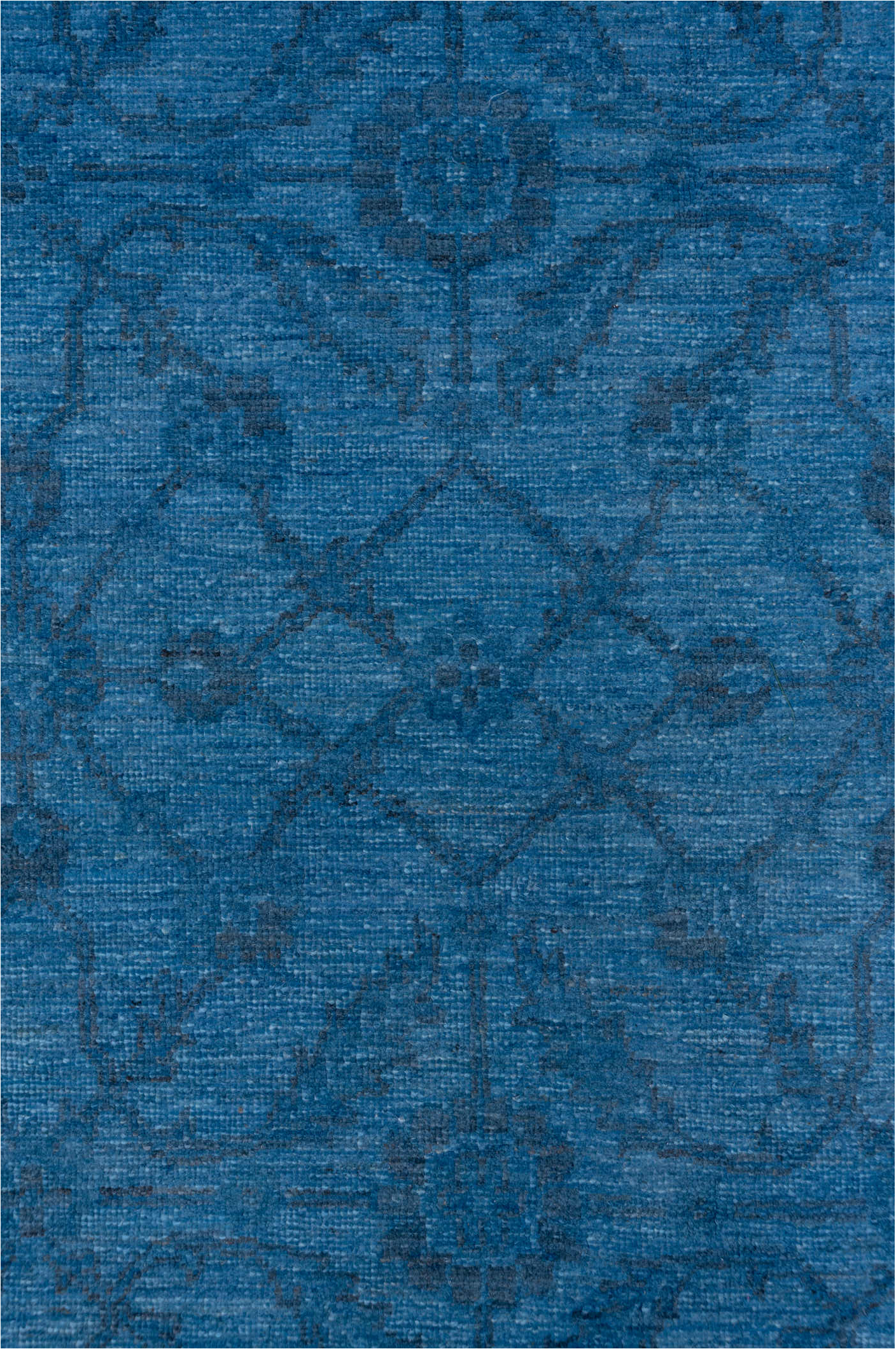 7' x 10' one-of-a-kind handmade vintage Overdyed large size rug. Color palette: blue, gray, arapawa