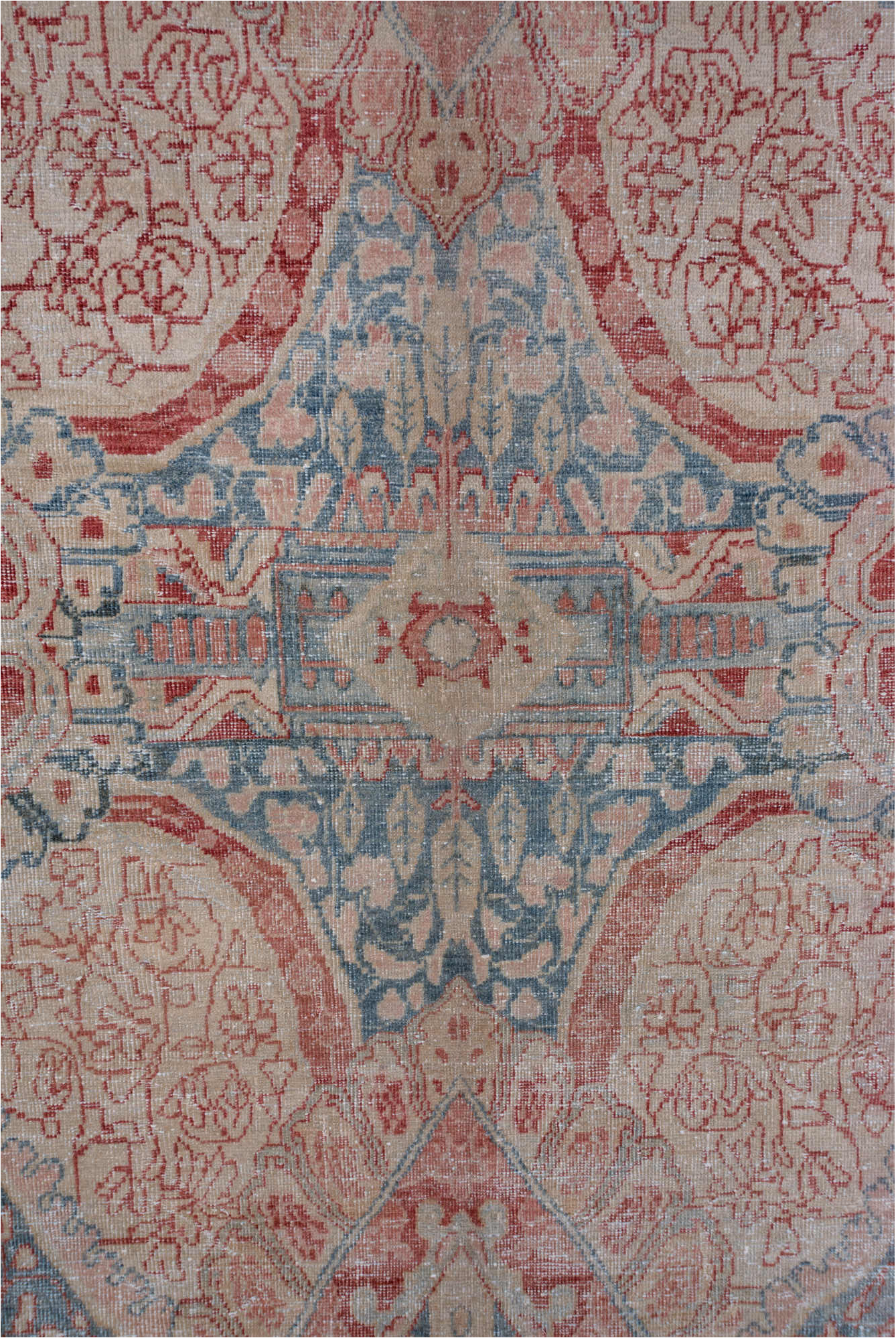 10' x 17' one-of-a-kind handmade vintage Mahal rug. Color palette: blue, brown, dark gray, gainsboro, gray, light gray