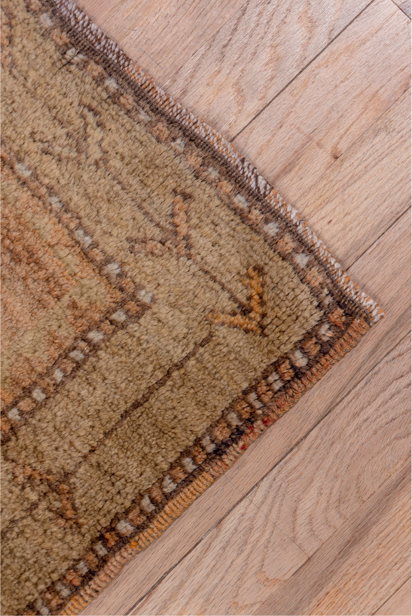 3' x 10' one-of-a-kind handmade vintage Oushak runner rug. Color palette: brown, pink