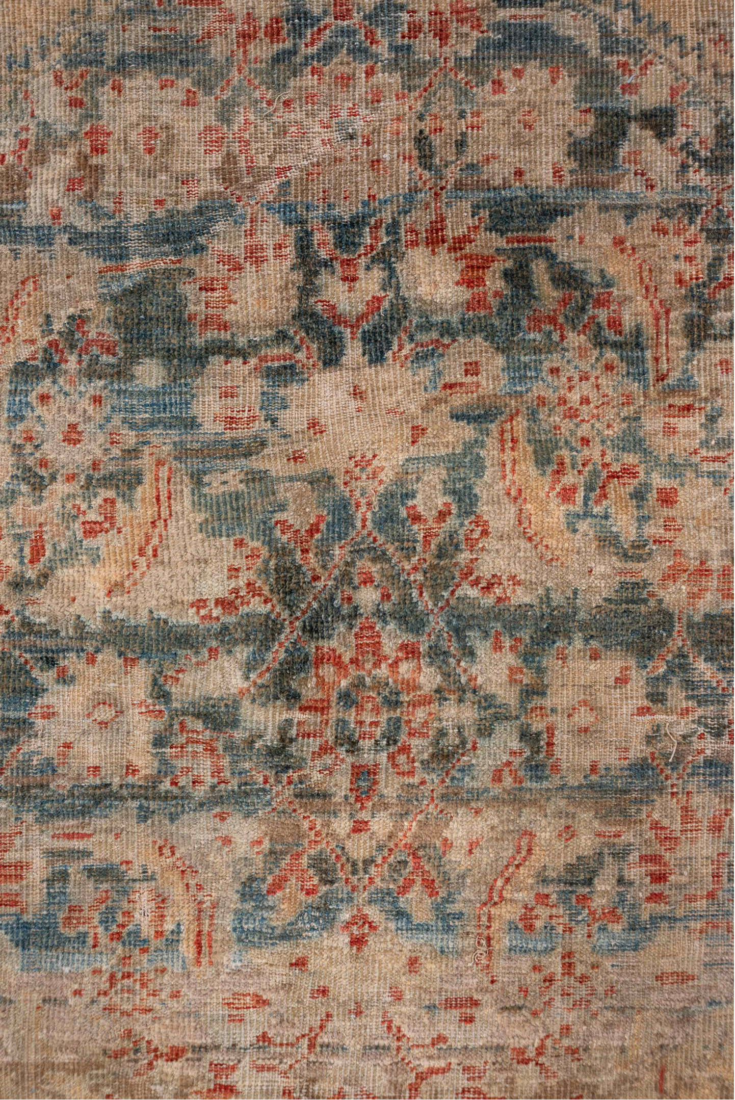 9' x 12' one-of-a-kind handmade vintage Sultanabad large size rug. Color palette: gray, brown, red, orange, light gray, pink