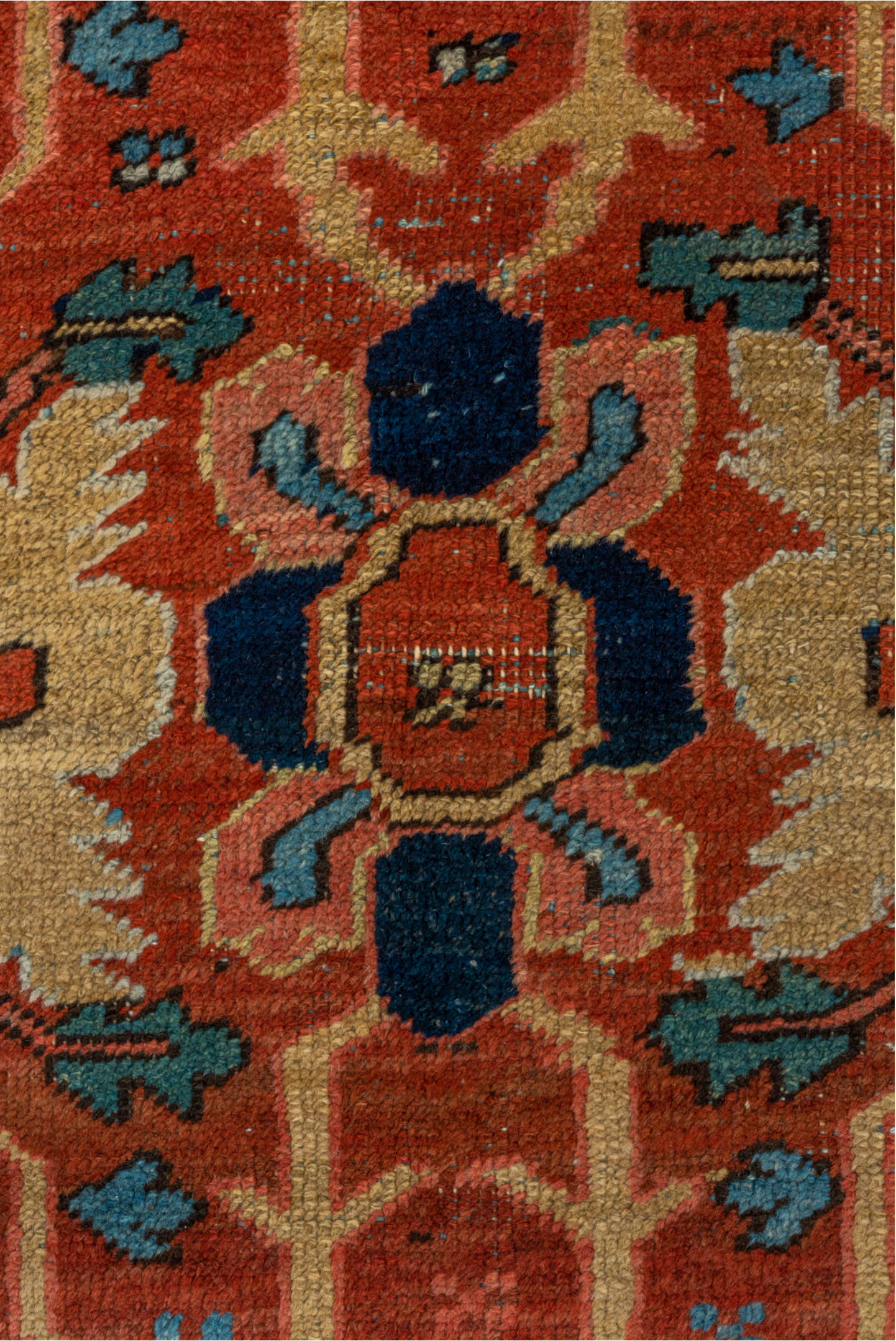 8' x 11' one-of-a-kind handmade vintage Serapi large size rug. Color palette: gray, blue, brown, black, arapawa