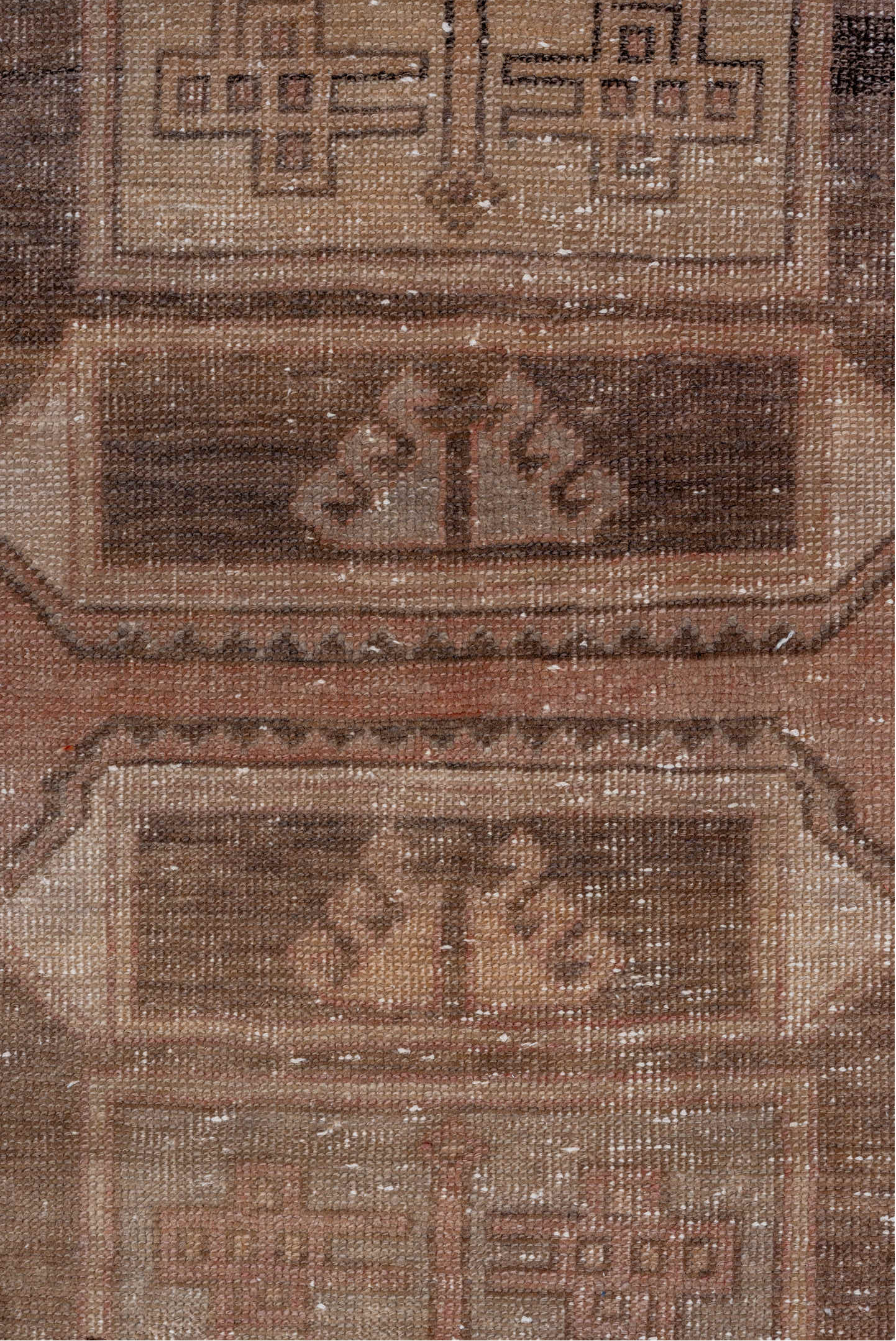 2' x 9' one-of-a-kind handmade vintage Oushak runner rug. Color palette: pink, red, brown, off-white, gray, light gray