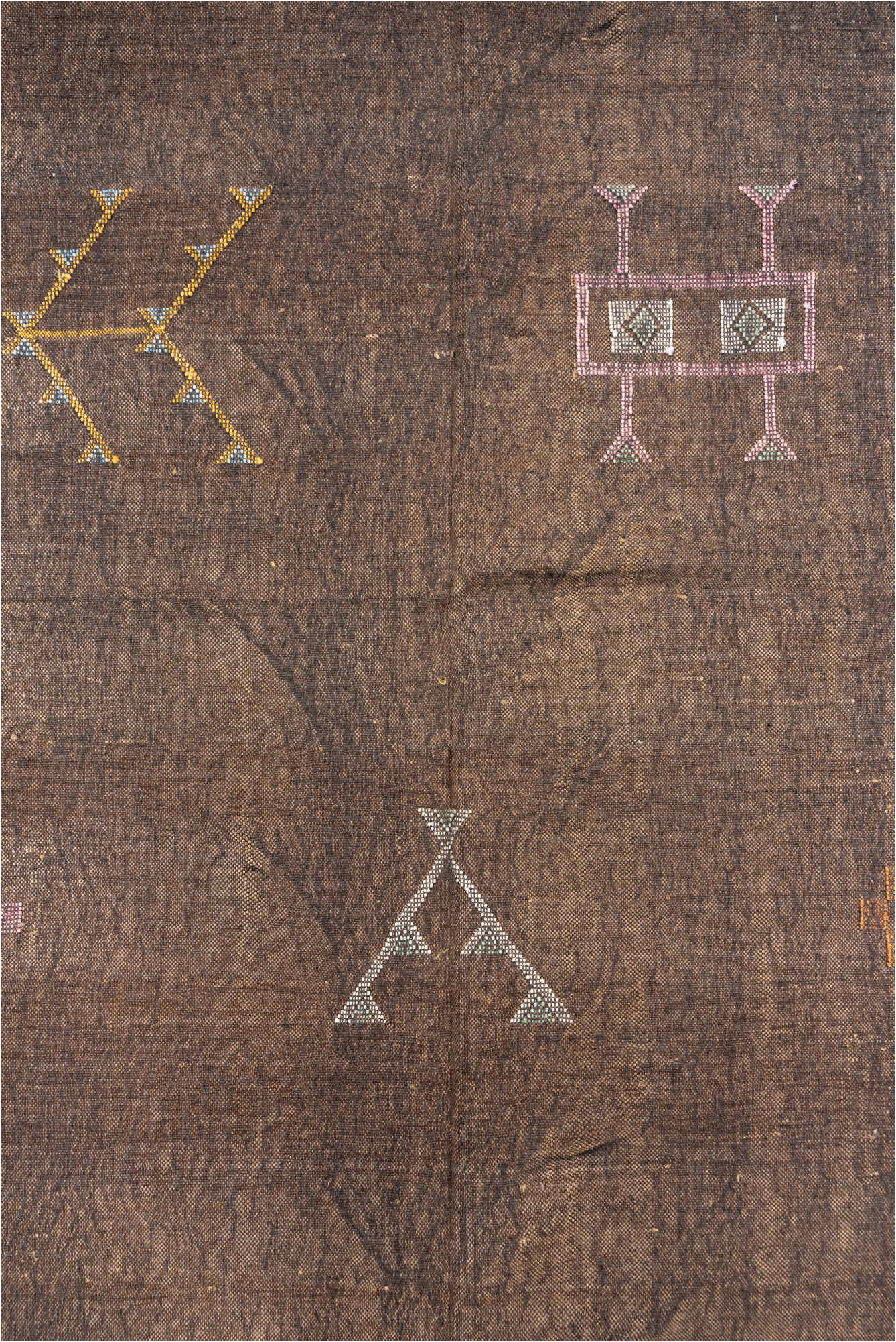 5' x 8' one-of-a-kind handmade vintage Cactus Kilim medium size rug. Color palette: gray, brown, off-white, light gray