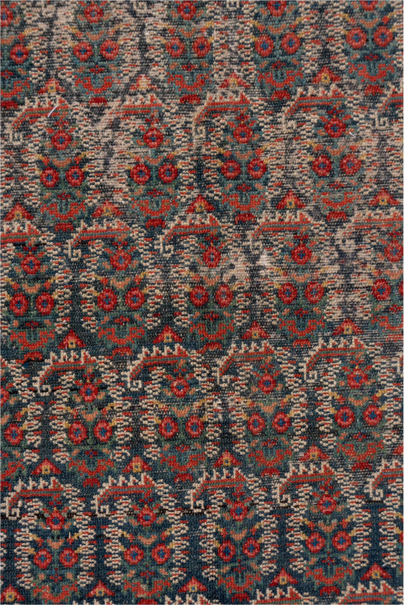 6' x 17' one-of-a-kind handmade vintage Malayer rug. Color palette: black, brown, charcoal, dim gray, gray, pink, red