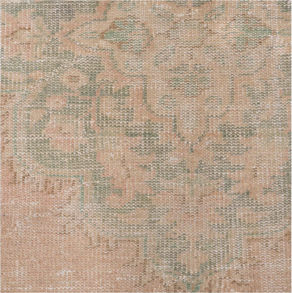 5' x 9' one-of-a-kind handmade vintage Sparta medium size rug. Color palette: brown, gray, light gray, off-white, pink, snow