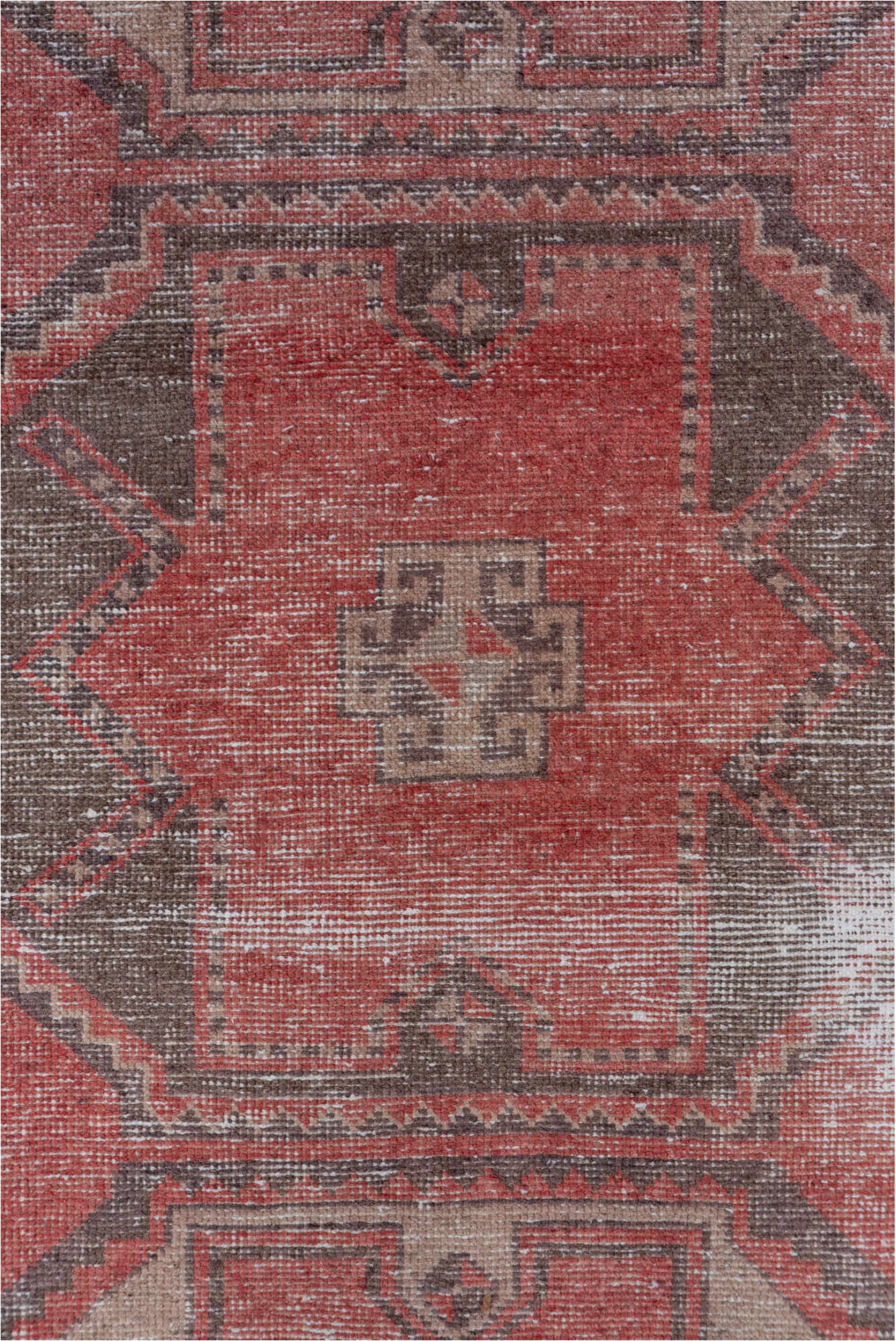 2' x 10' one-of-a-kind handmade vintage Oushak runner rug. Color palette: brown, gray, light gray, off-white, pink, red