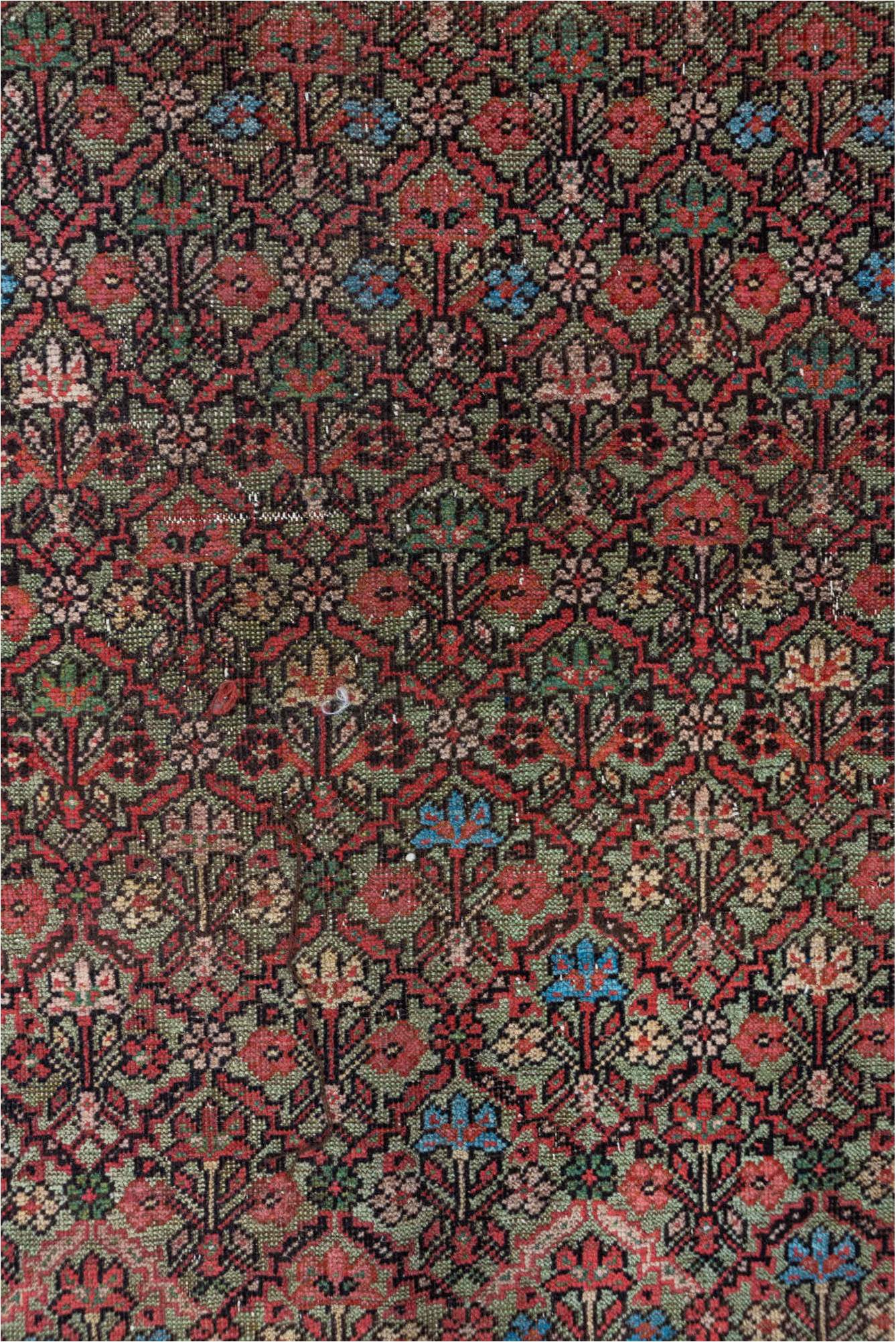 5' x 10' one-of-a-kind handmade vintage Mahal medium size rug. Color palette: brown, gray, pink, red