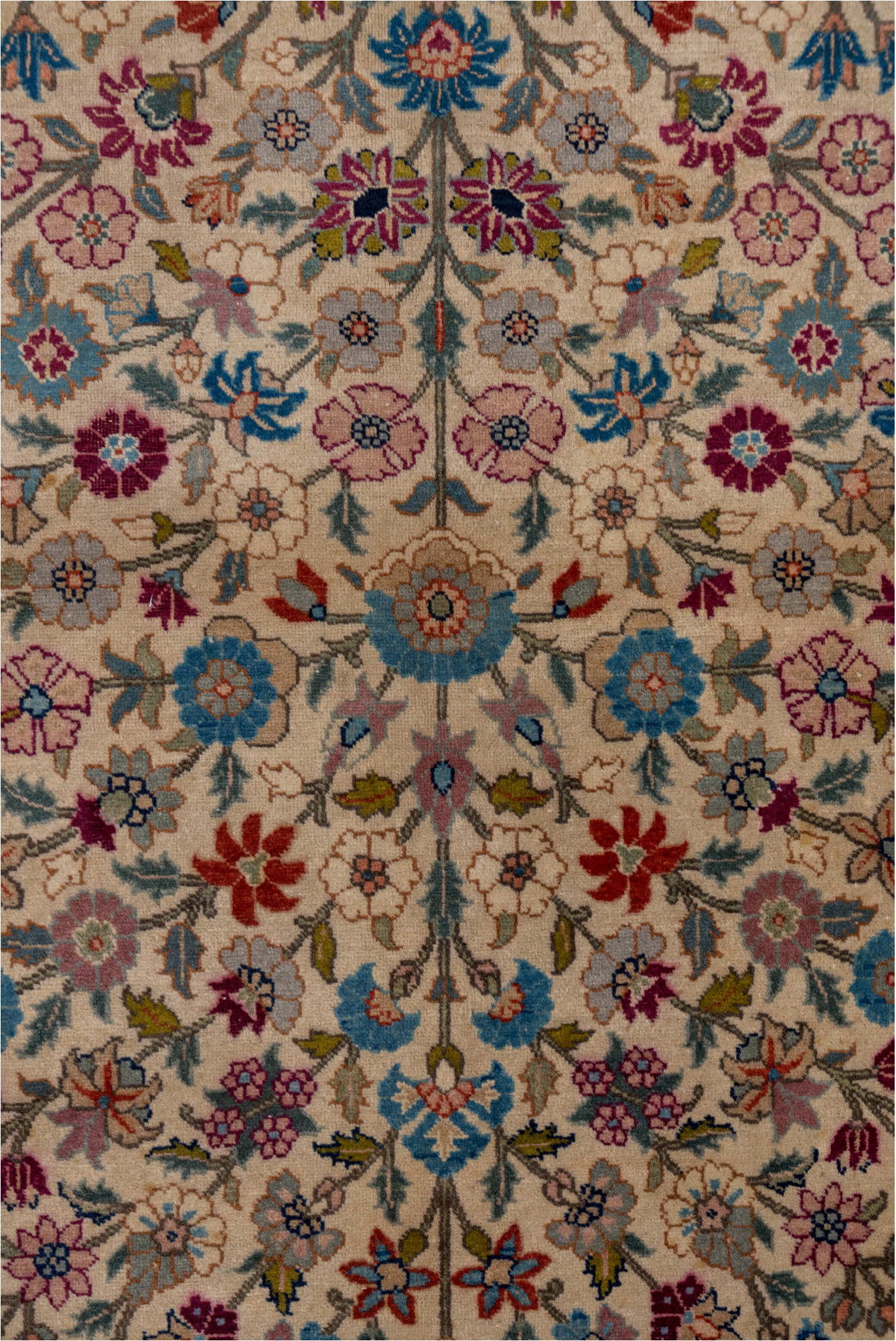 4' x 6' one-of-a-kind handmade vintage Tabriz small size rug. Color palette: black, blue, brown, dim gray, gray, red