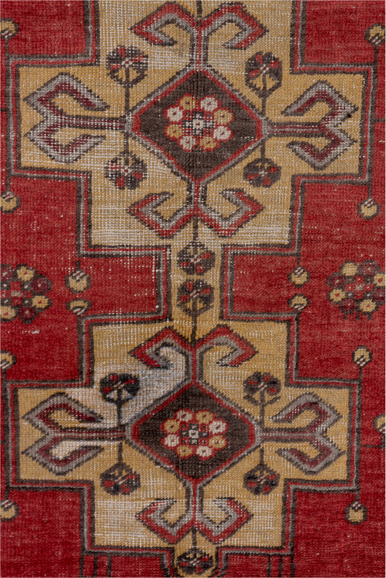 4' x 6' one-of-a-kind handmade vintage Oushak small size rug. Color palette: black, brown, charcoal, gray, pink, red, wine