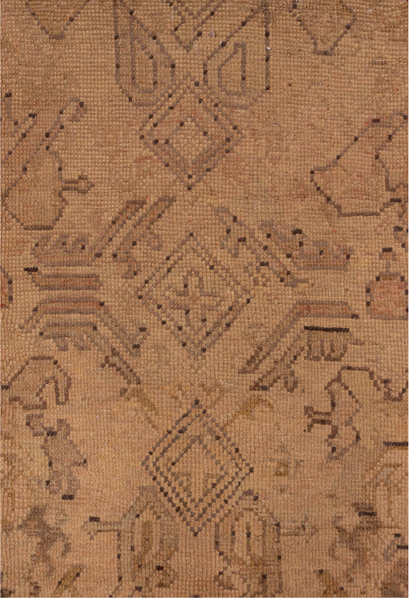 7' x 10' one-of-a-kind handmade vintage Oushak large size rug. Color palette: brown, off-white, redwood, seashell, snow