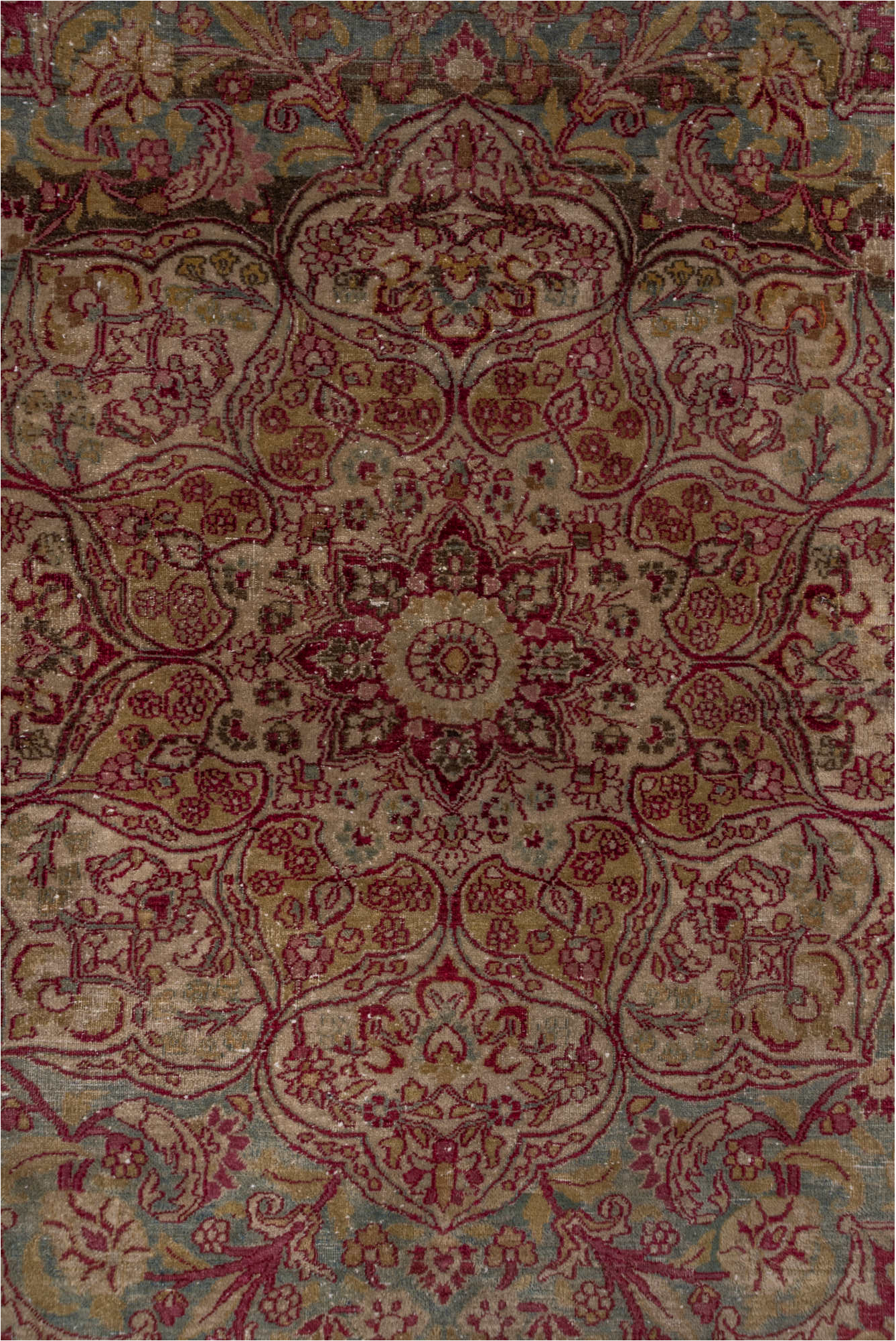 12' x 19' one-of-a-kind handmade vintage Khorassan oversize rug. Color palette: brown, gray, pink, red, redwood, wine