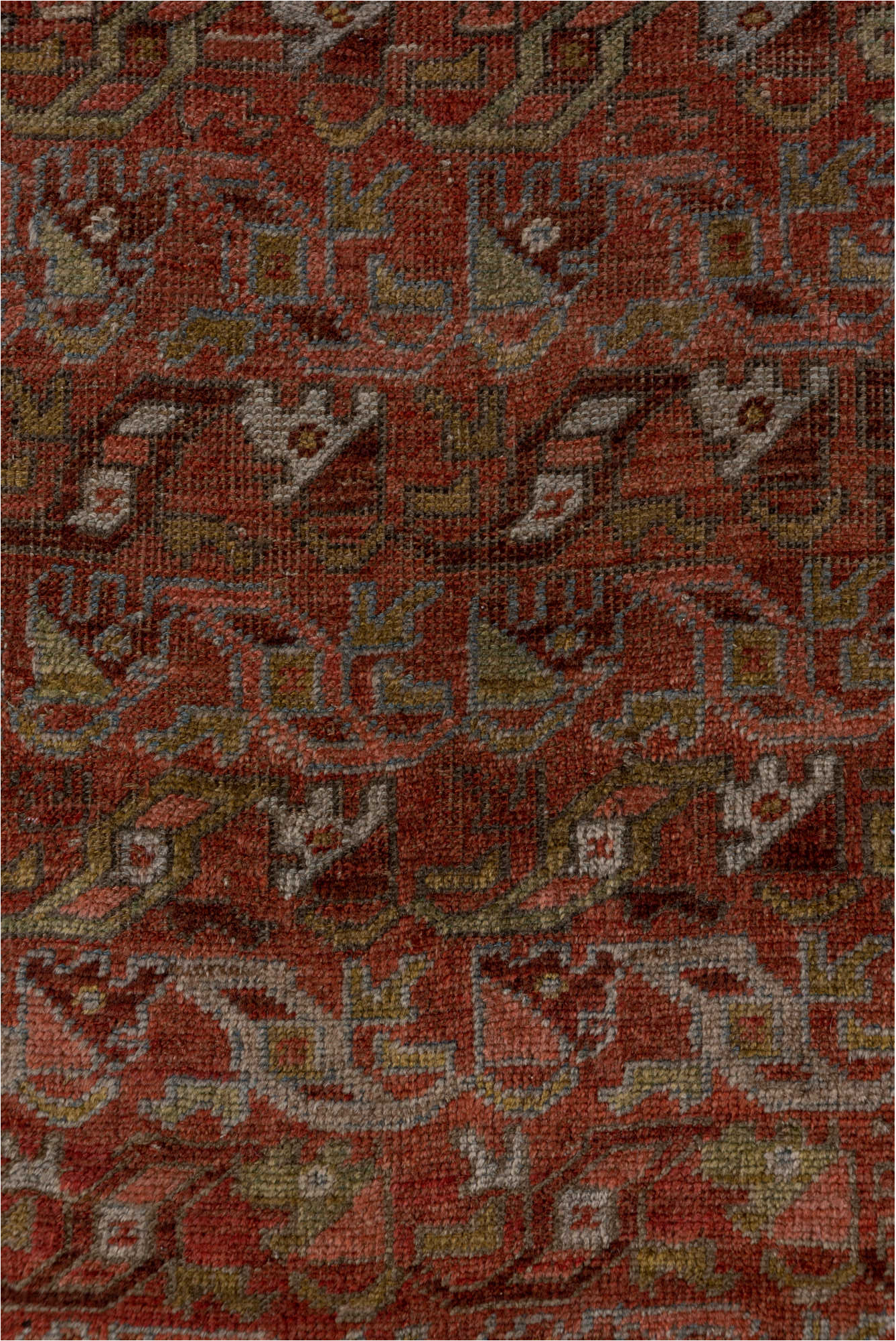 3' x 9' one-of-a-kind handmade vintage Bidjar runner rug. Color palette: brown, gray, pink, red