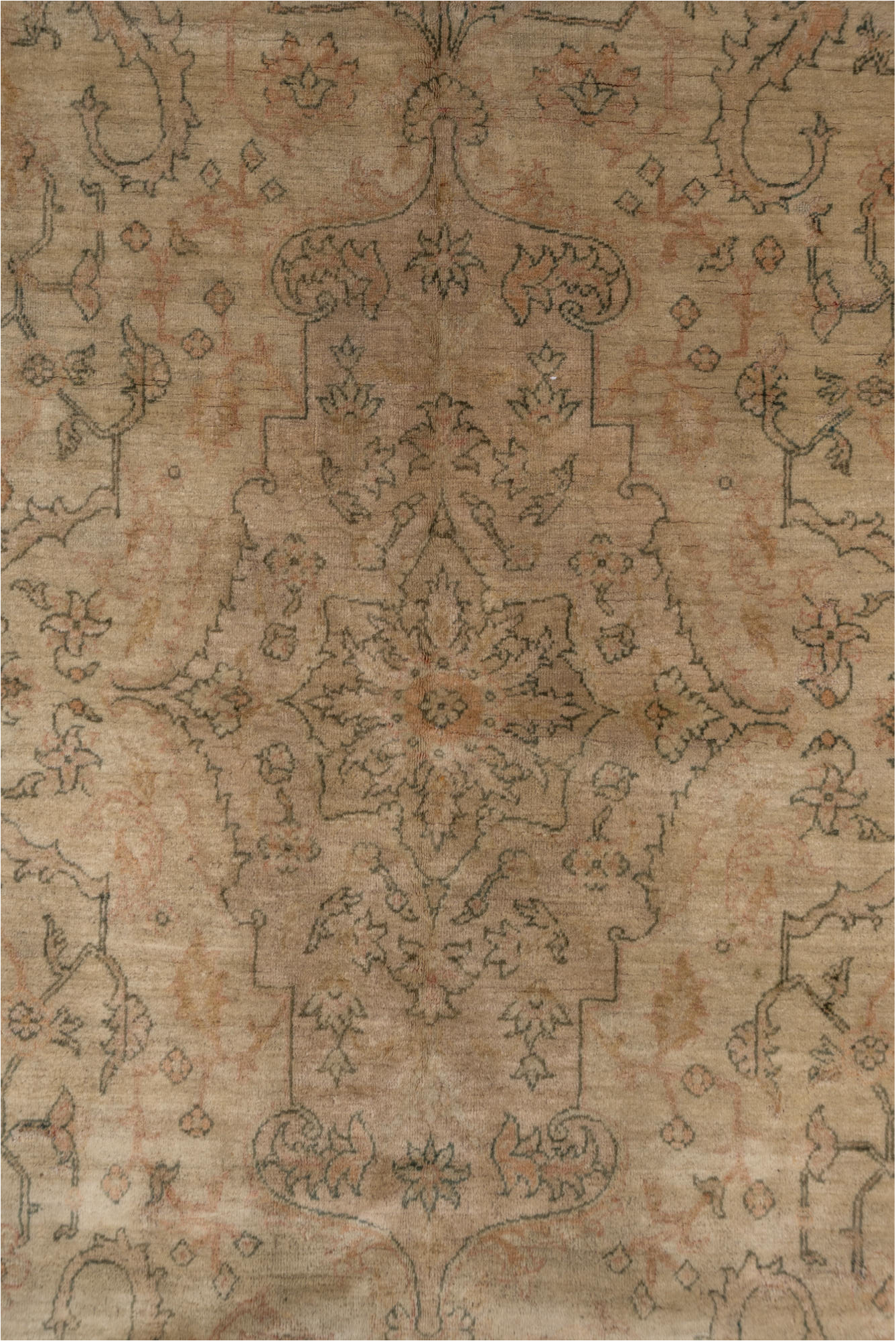 5' x 8' one-of-a-kind handmade vintage Sivas medium size rug. Color palette: brown, gray, light gray, off-white, orange