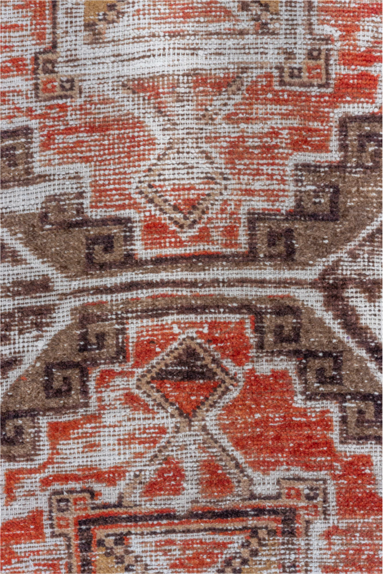 3' x 10' one-of-a-kind handmade vintage Oushak runner rug. Color palette: brown, gray, light gray, off-white, pink, red