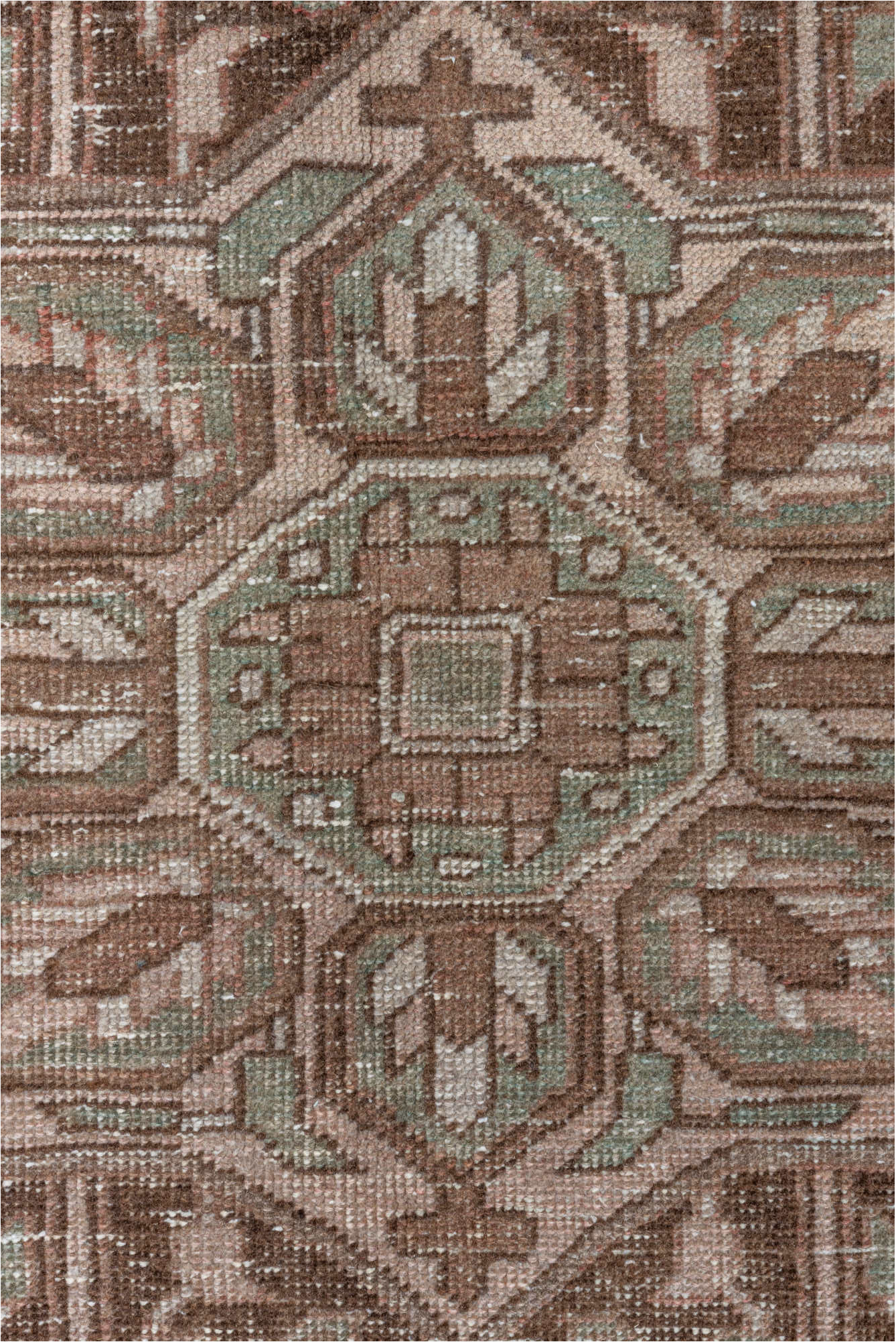 8' x 12' one-of-a-kind handmade vintage Heriz large size rug. Color palette: brown, gray, light gray, off-white, pink