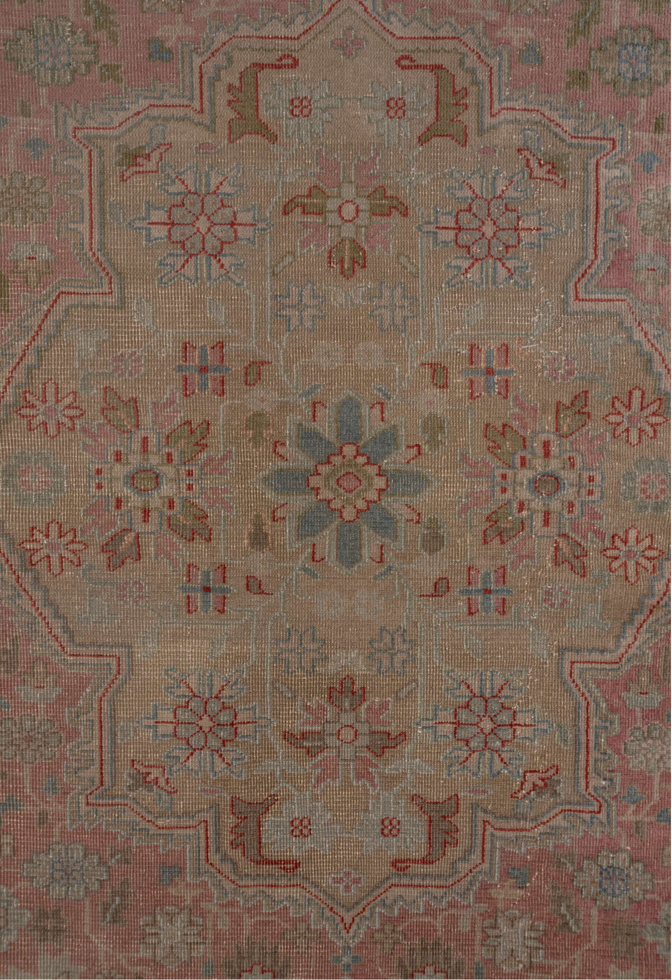 13' x 16' one-of-a-kind handmade vintage Sivas oversize rug. Color palette: brown, dim gray, gray, pink, red, redwood