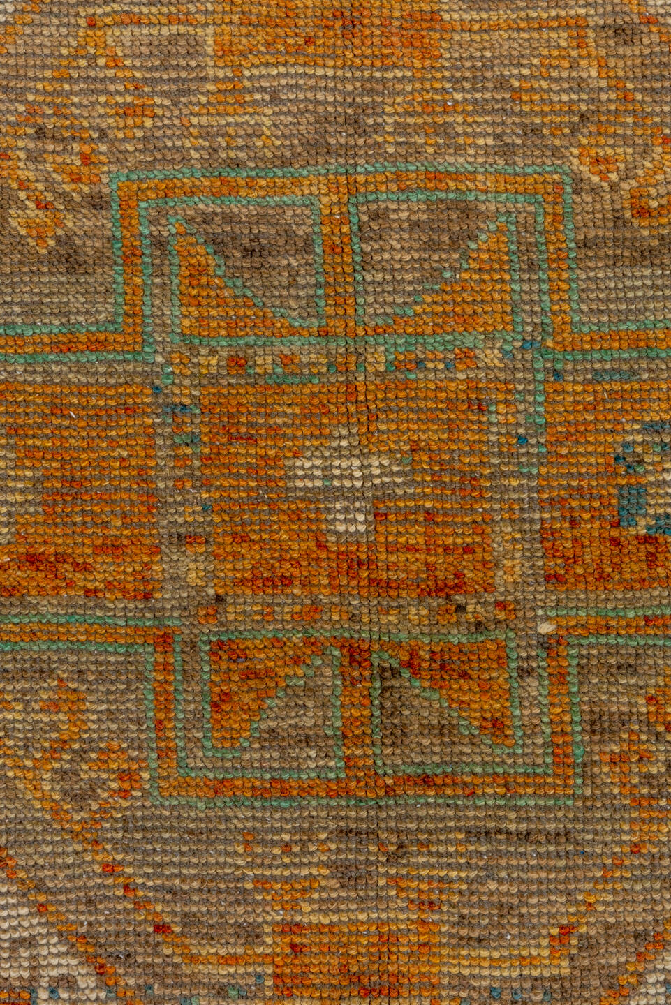 3' x 10' one-of-a-kind handmade vintage Oushak runner rug. Color palette: brown, gray, black, off-white, saddle brown, white