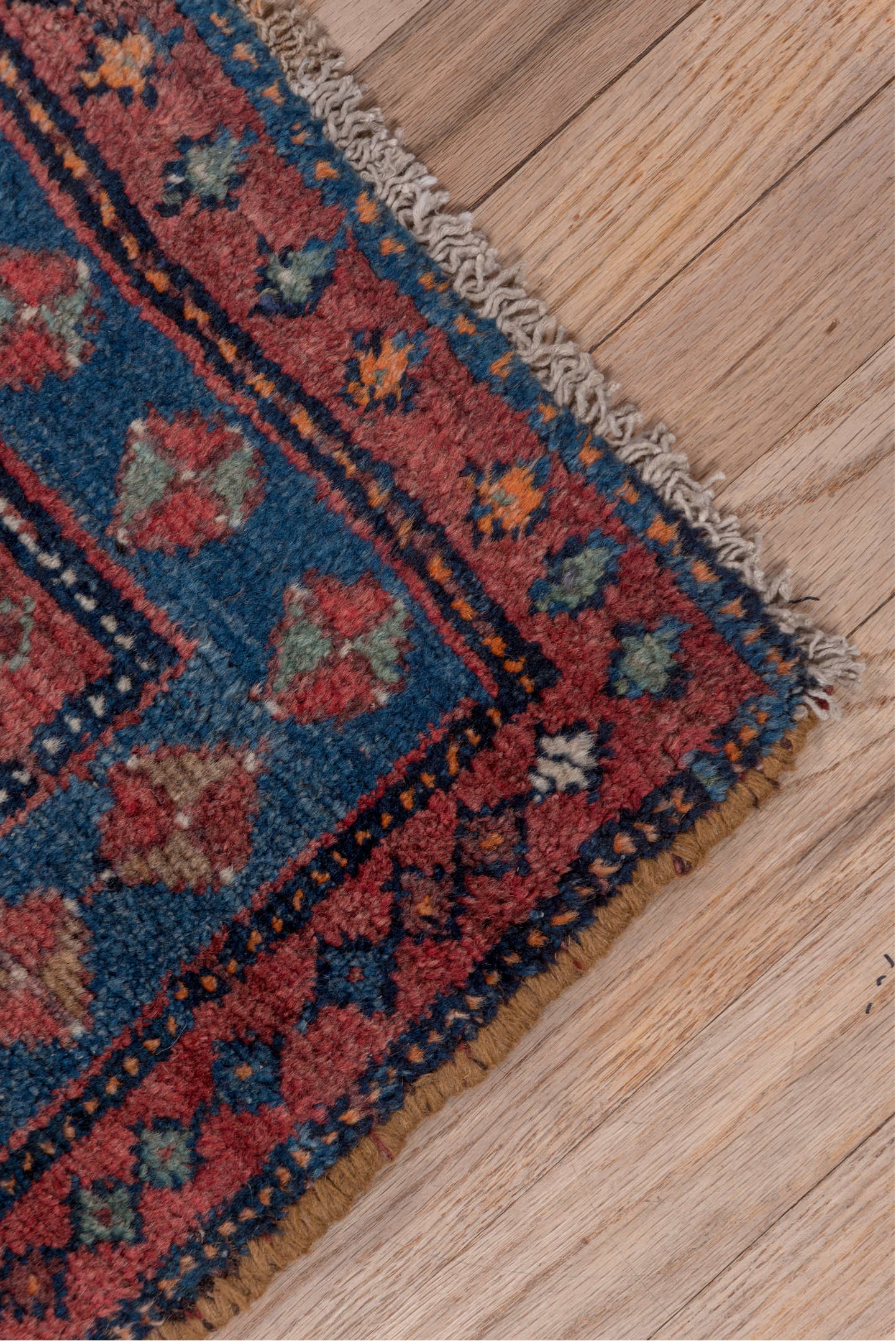 3' x 6' one-of-a-kind handmade vintage Malayer small size rug. Color palette: gray, blue, pink, brown, red, black, wine