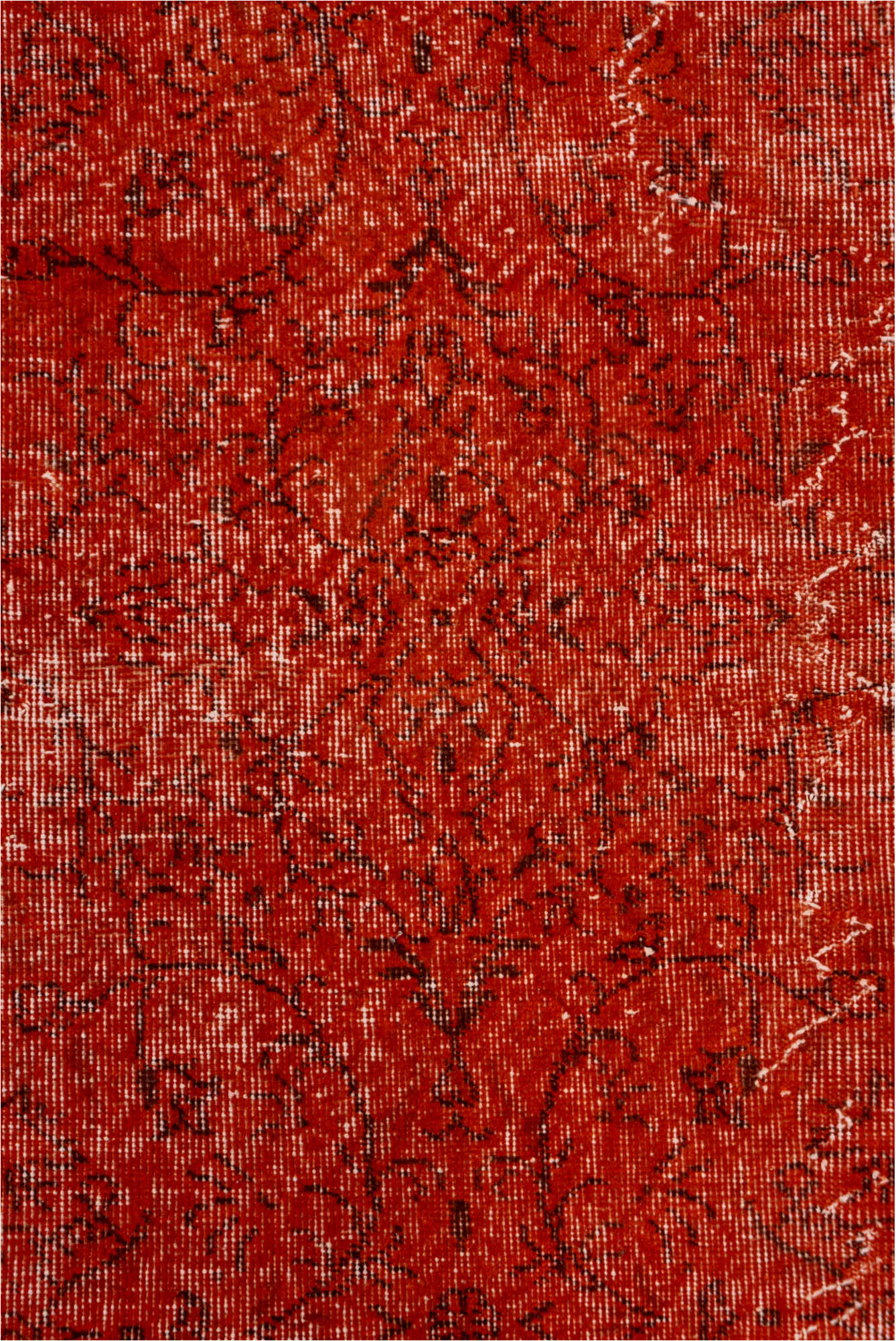 7' x 10' one-of-a-kind handmade vintage Overdyed large size rug. Color palette: brown, dark red, maroon, pink, red