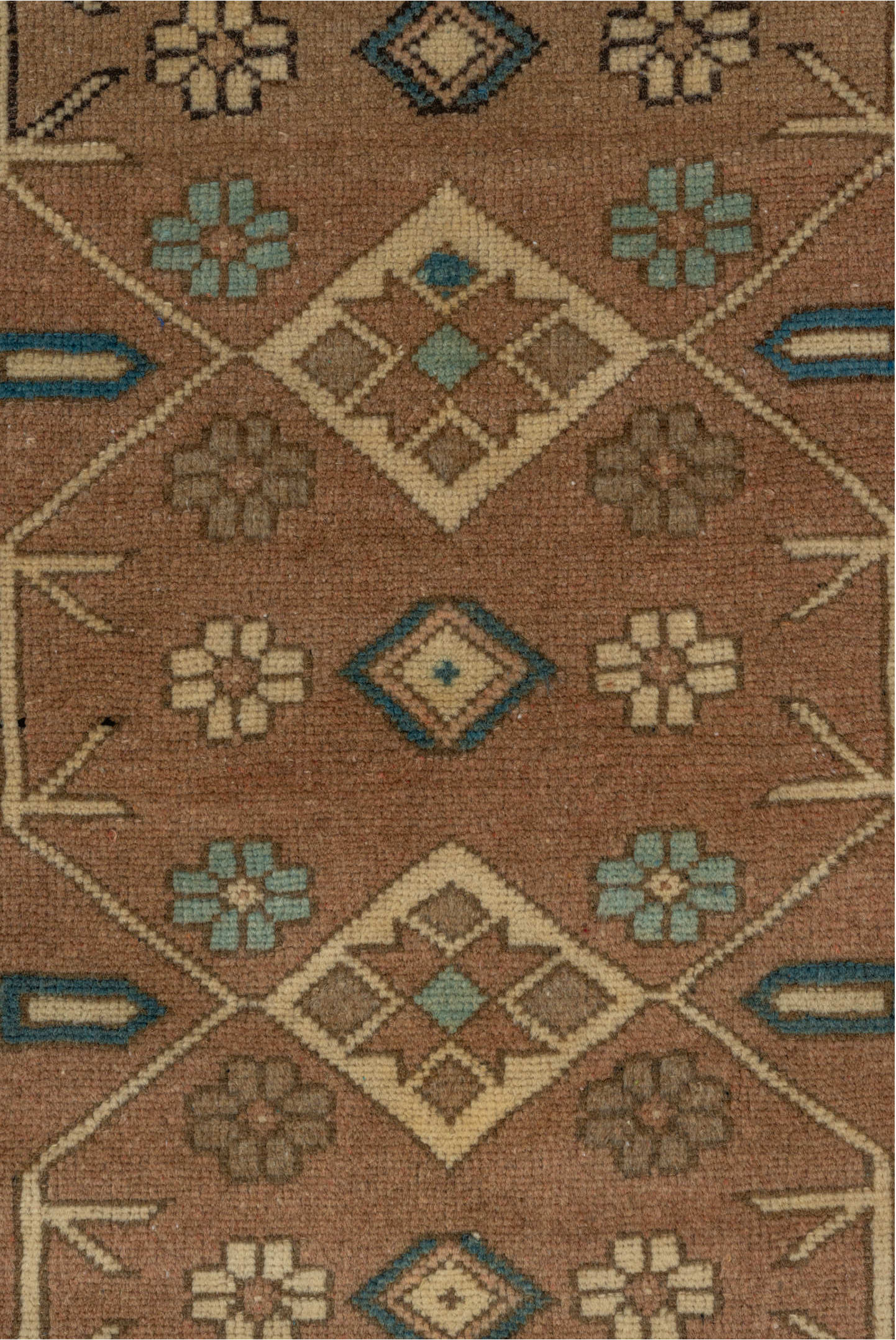 3' x 5' one-of-a-kind handmade vintage Oushak small size rug. Color palette: gray, blue, off-white, light gray, brown, snow