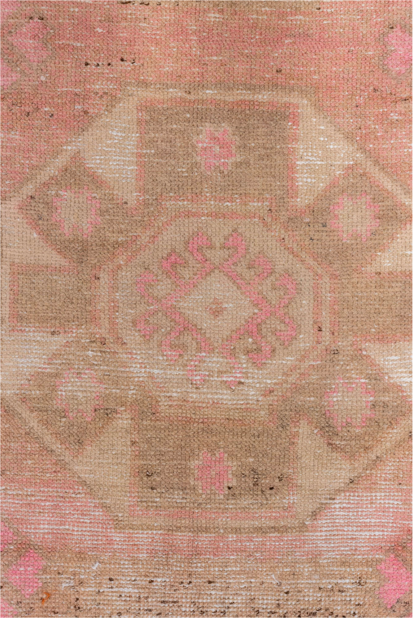 2' x 8' one-of-a-kind handmade vintage Oushak runner rug. Color palette: brown, light gray, off-white, orange, pink, snow