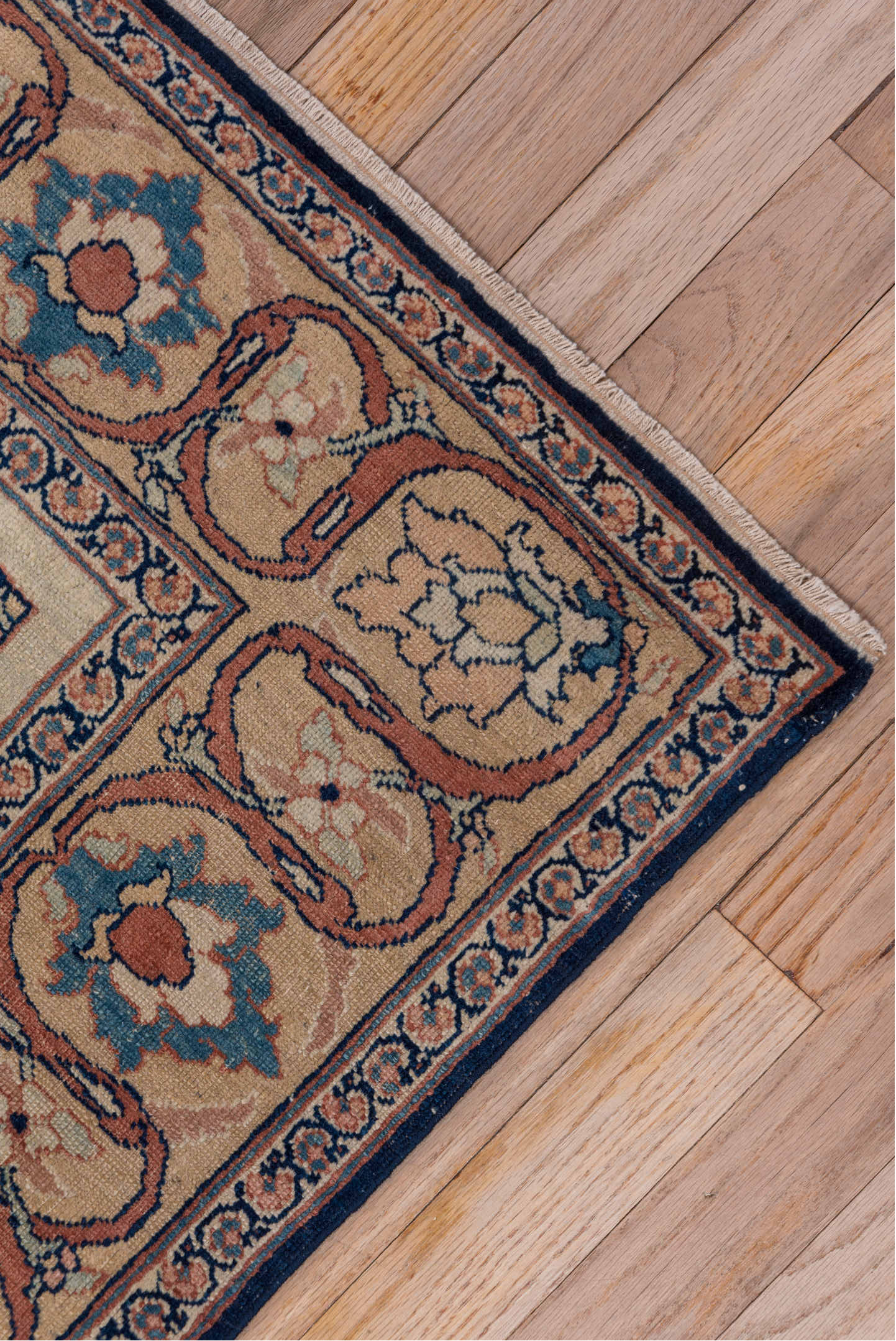 4' x 6' one-of-a-kind handmade vintage Tabriz small size rug. Color palette: blue, gray, brown, red, black, redwood, arapawa