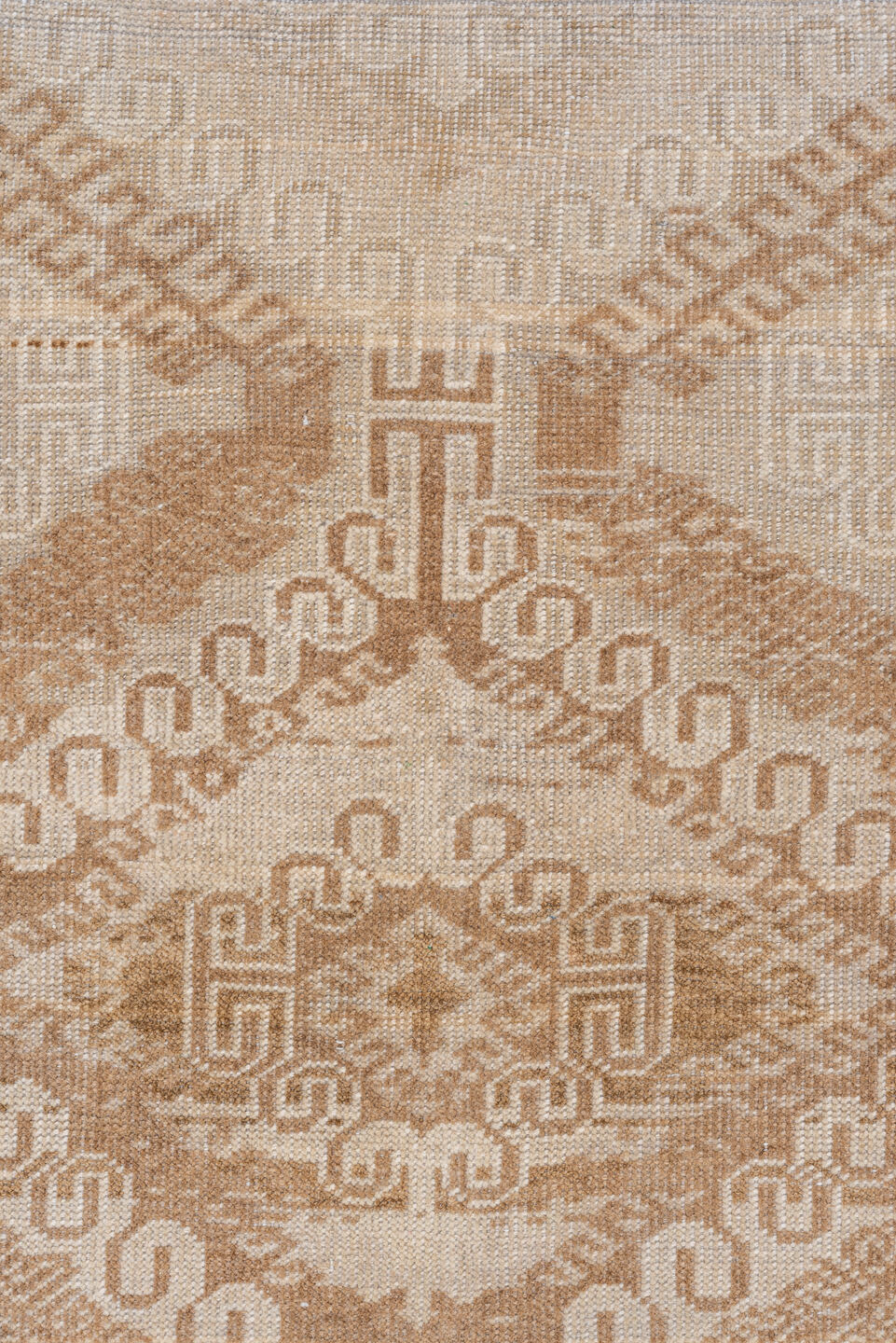 3' x 6' one-of-a-kind handmade vintage Belouch small size rug. Color palette: brown, gray, light gray, orange, off-white