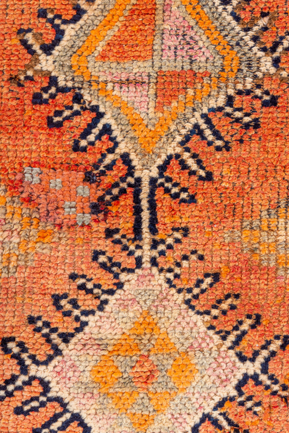 2' x 11' one-of-a-kind handmade vintage Oushak runner rug. Color palette: pink, orange, brown